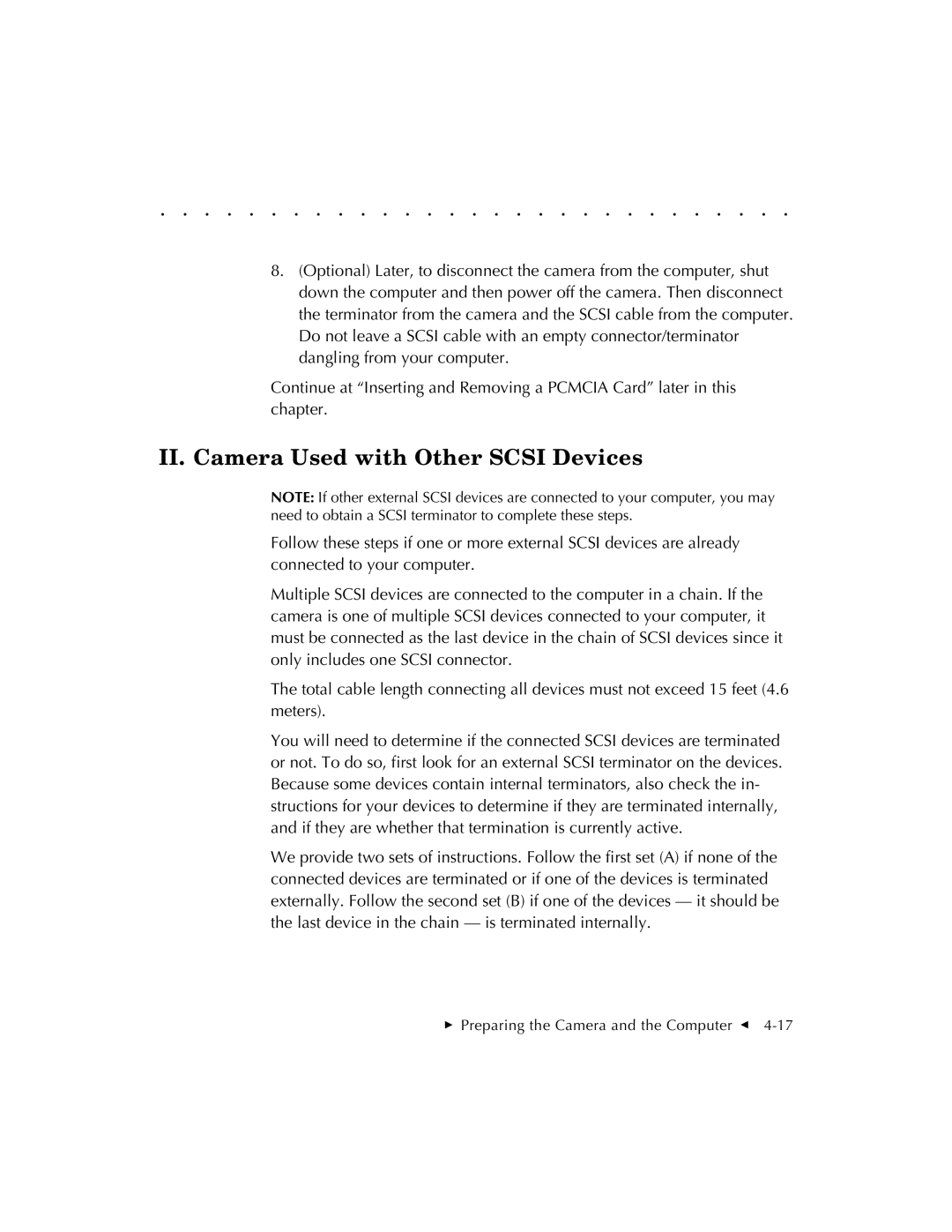 Kodak EOSDCS 3, EOSDCS 5, EOSDCS 1 user manual II. Camera Used with Other Scsi Devices 