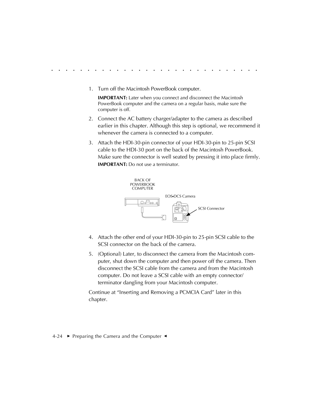 Kodak EOSDCS 1, EOSDCS 5, EOSDCS 3 user manual Turn off the Macintosh PowerBook computer 