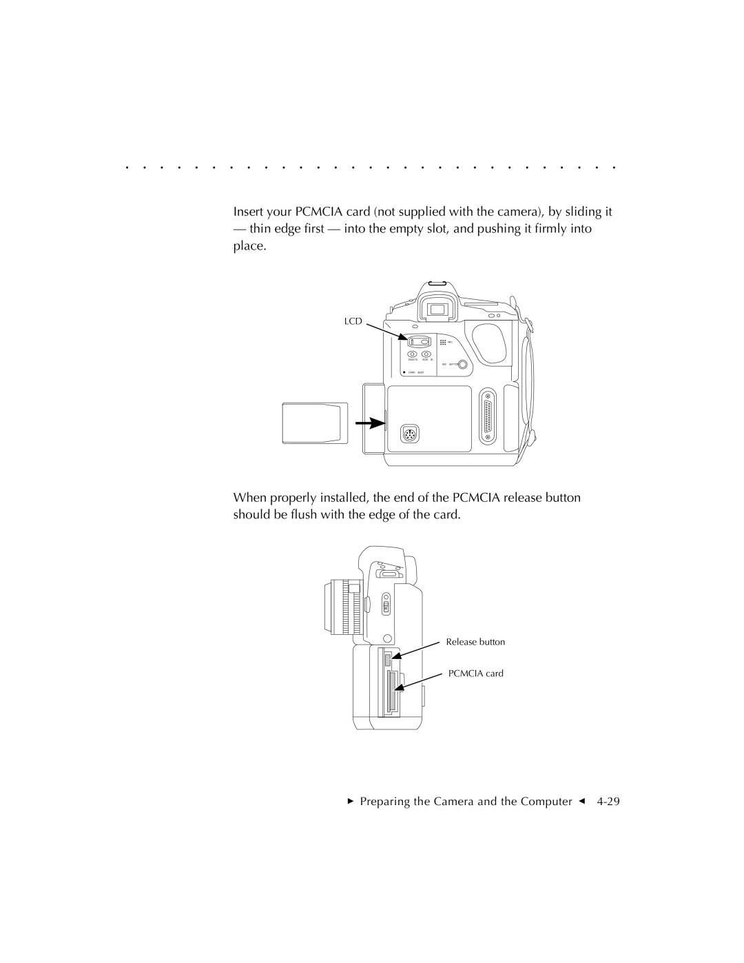 Kodak EOSDCS 3, EOSDCS 5, EOSDCS 1 user manual Release button Pcmcia card 