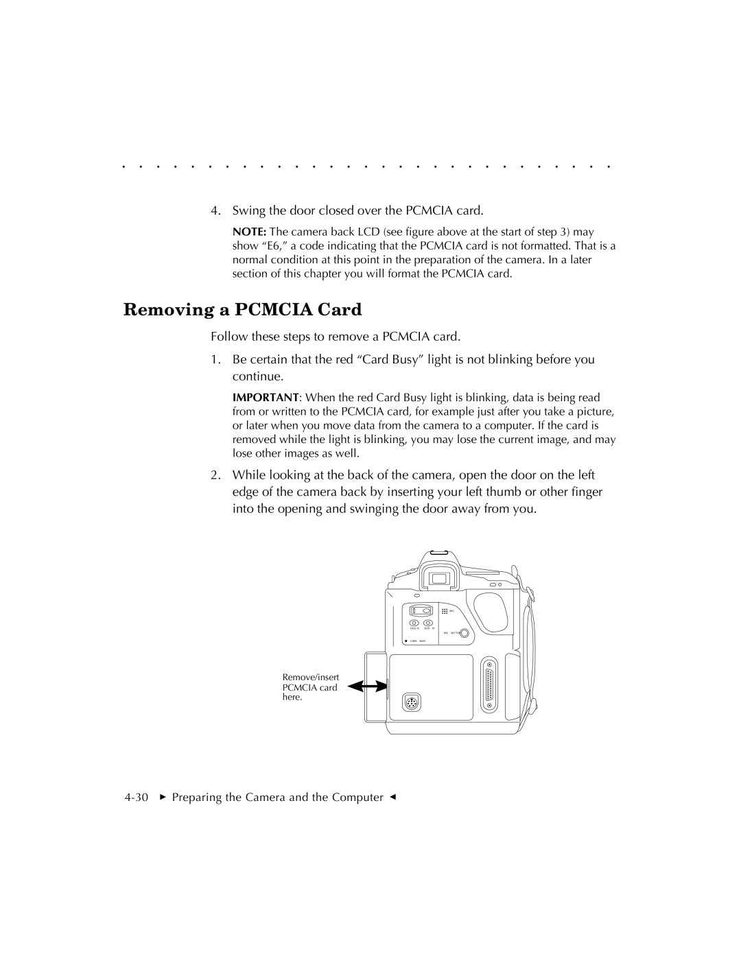 Kodak EOSDCS 1, EOSDCS 5, EOSDCS 3 user manual Removing a Pcmcia Card 