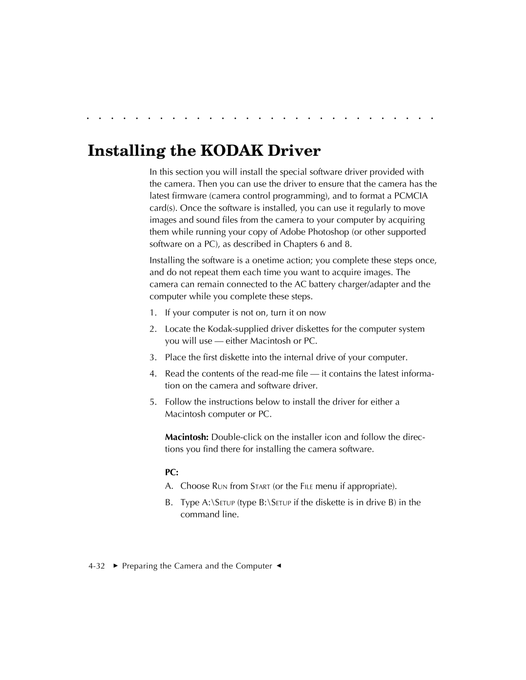 Kodak EOSDCS 3, EOSDCS 5, EOSDCS 1 user manual Installing the Kodak Driver 