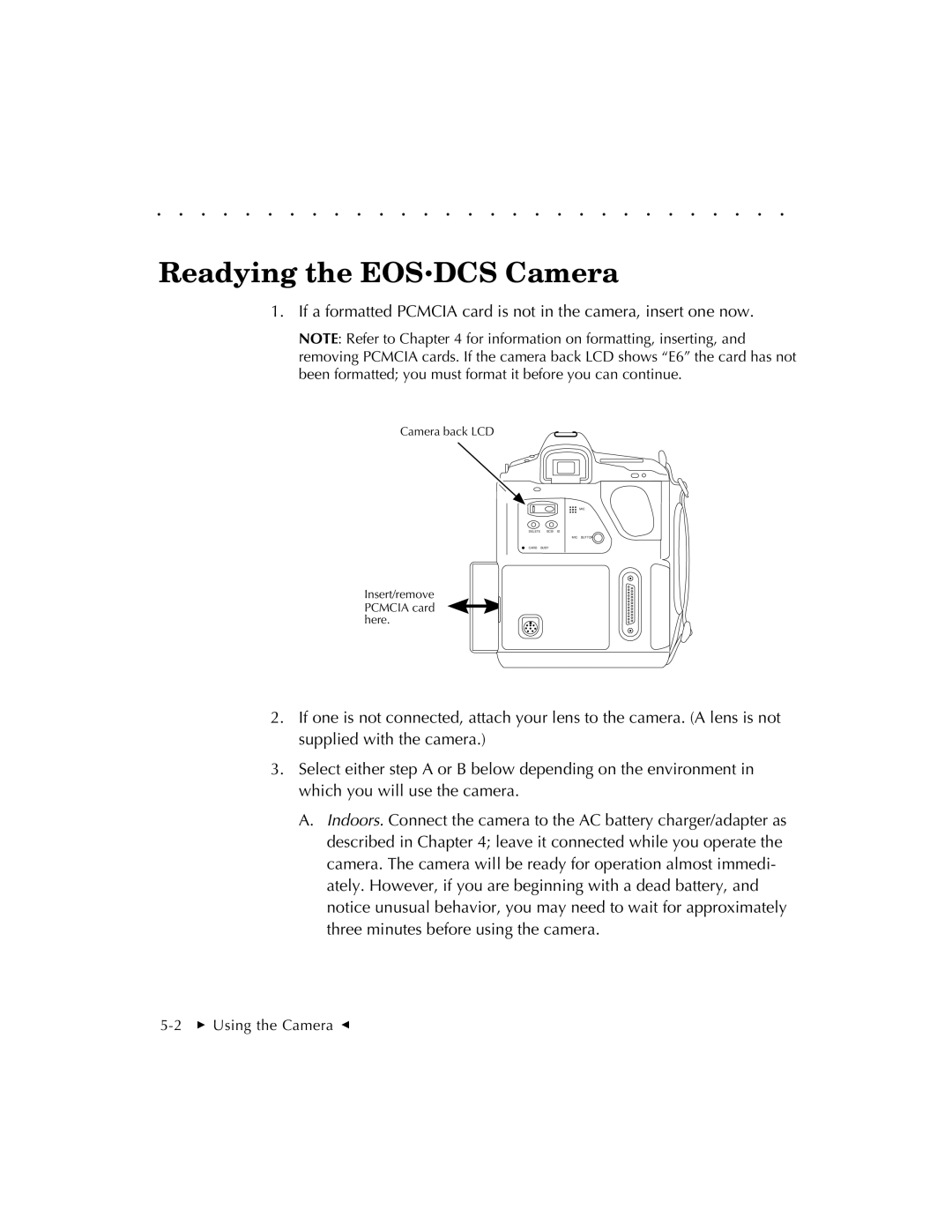 Kodak EOSDCS 3, EOSDCS 5, EOSDCS 1 user manual Readying the Eosdcs Camera 