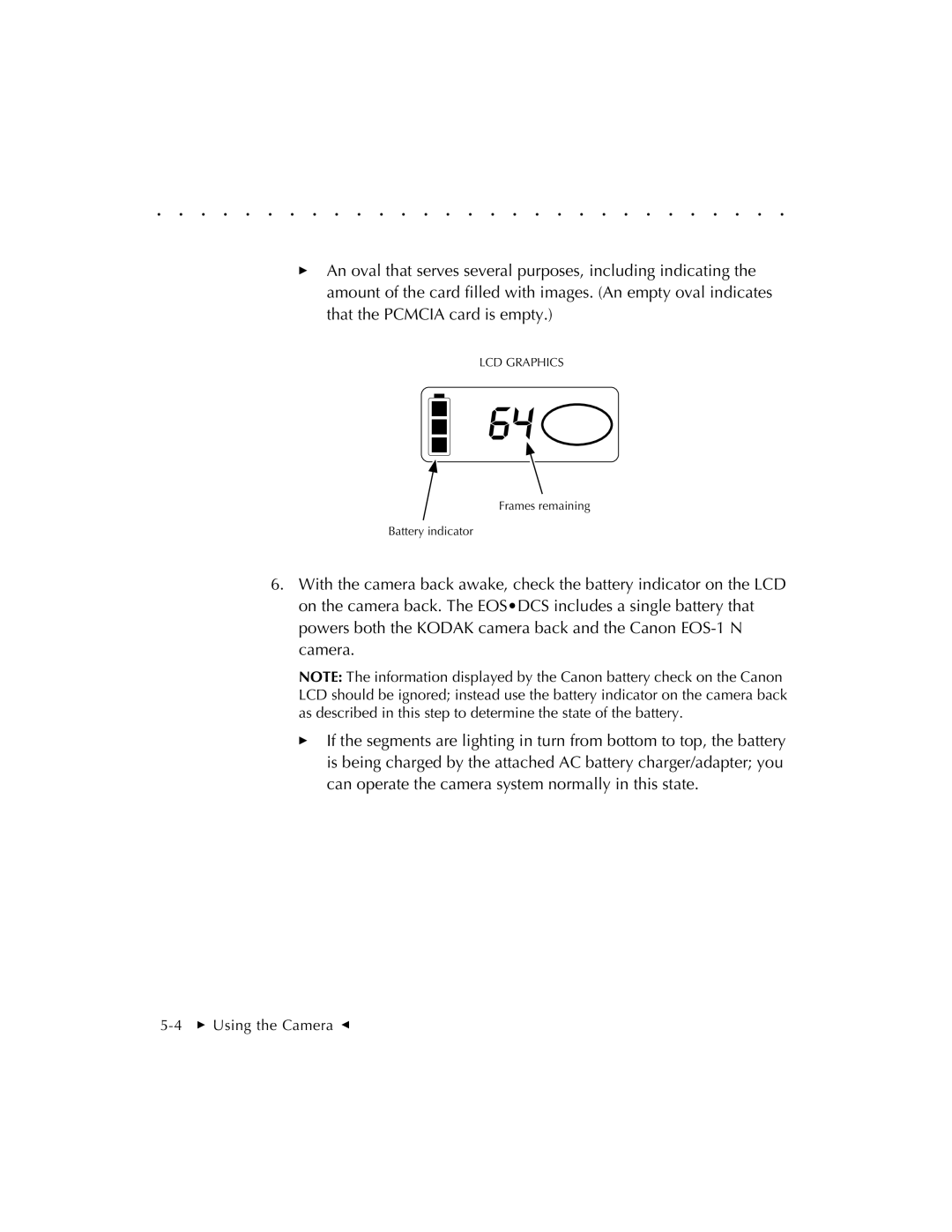 Kodak EOSDCS 5, EOSDCS 3, EOSDCS 1 user manual Frames remaining Battery indicator 