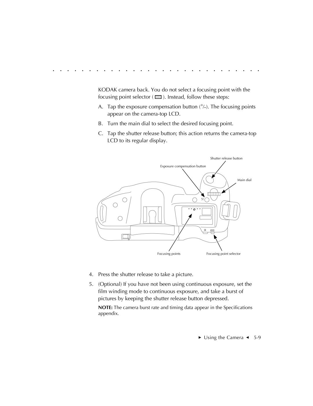 Kodak EOSDCS 1, EOSDCS 5, EOSDCS 3 user manual Focusing point selector 