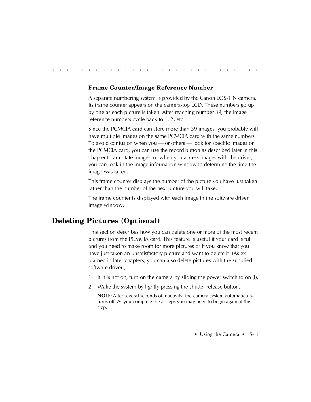 Kodak EOSDCS 3, EOSDCS 5, EOSDCS 1 user manual Deleting Pictures Optional, Frame Counter/Image Reference Number 