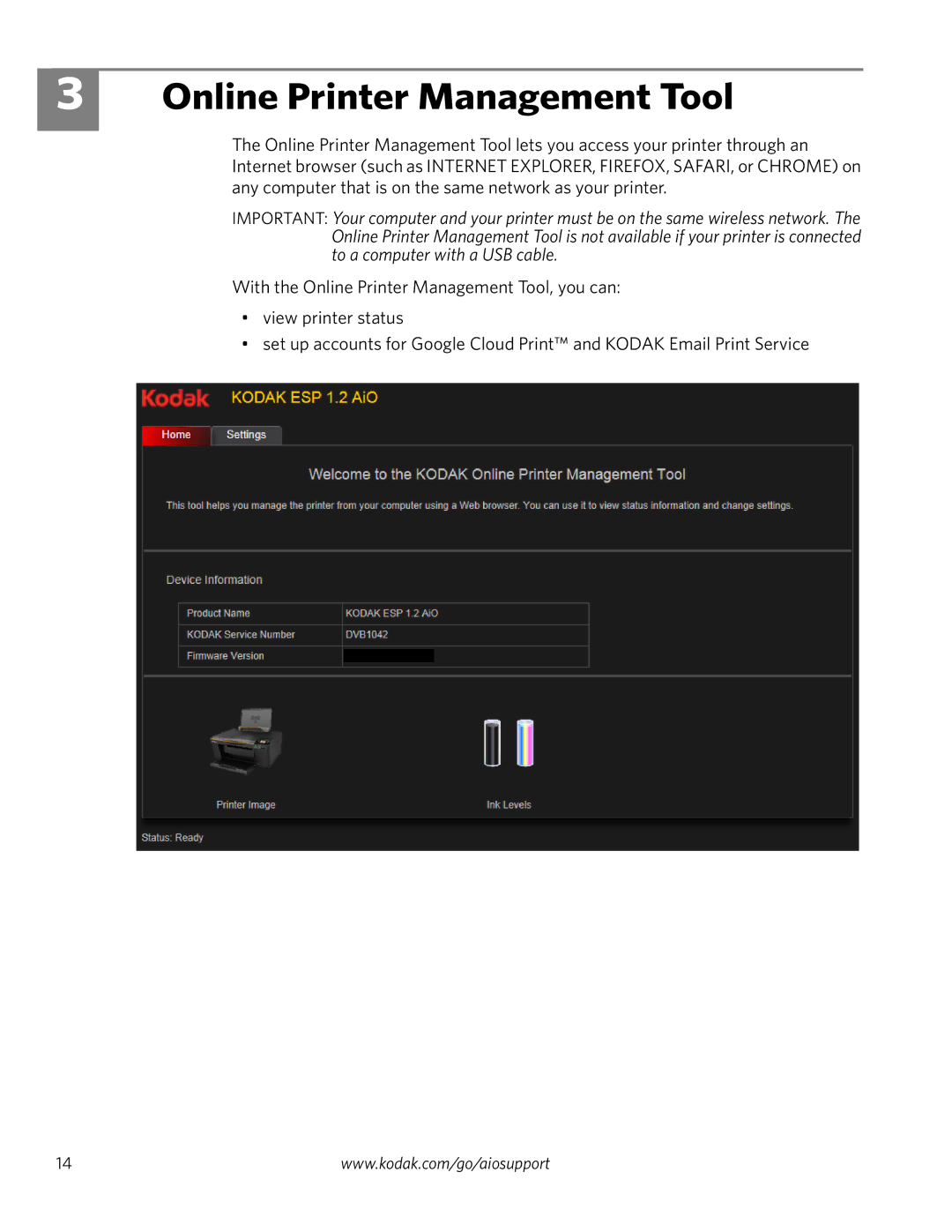 Kodak ESP 1.2 manual Online Printer Management Tool 