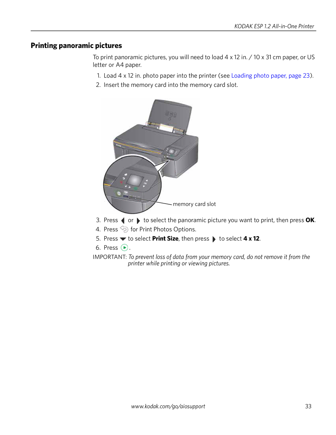 Kodak ESP 1.2 manual Printing panoramic pictures 