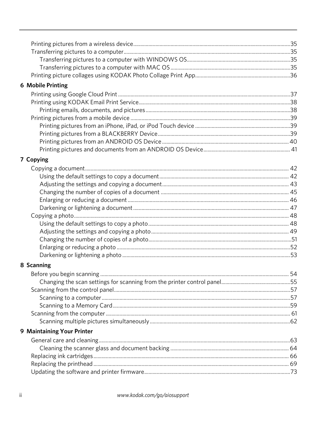 Kodak ESP 1.2 manual Mobile Printing, Copying, Scanning, Maintaining Your Printer 