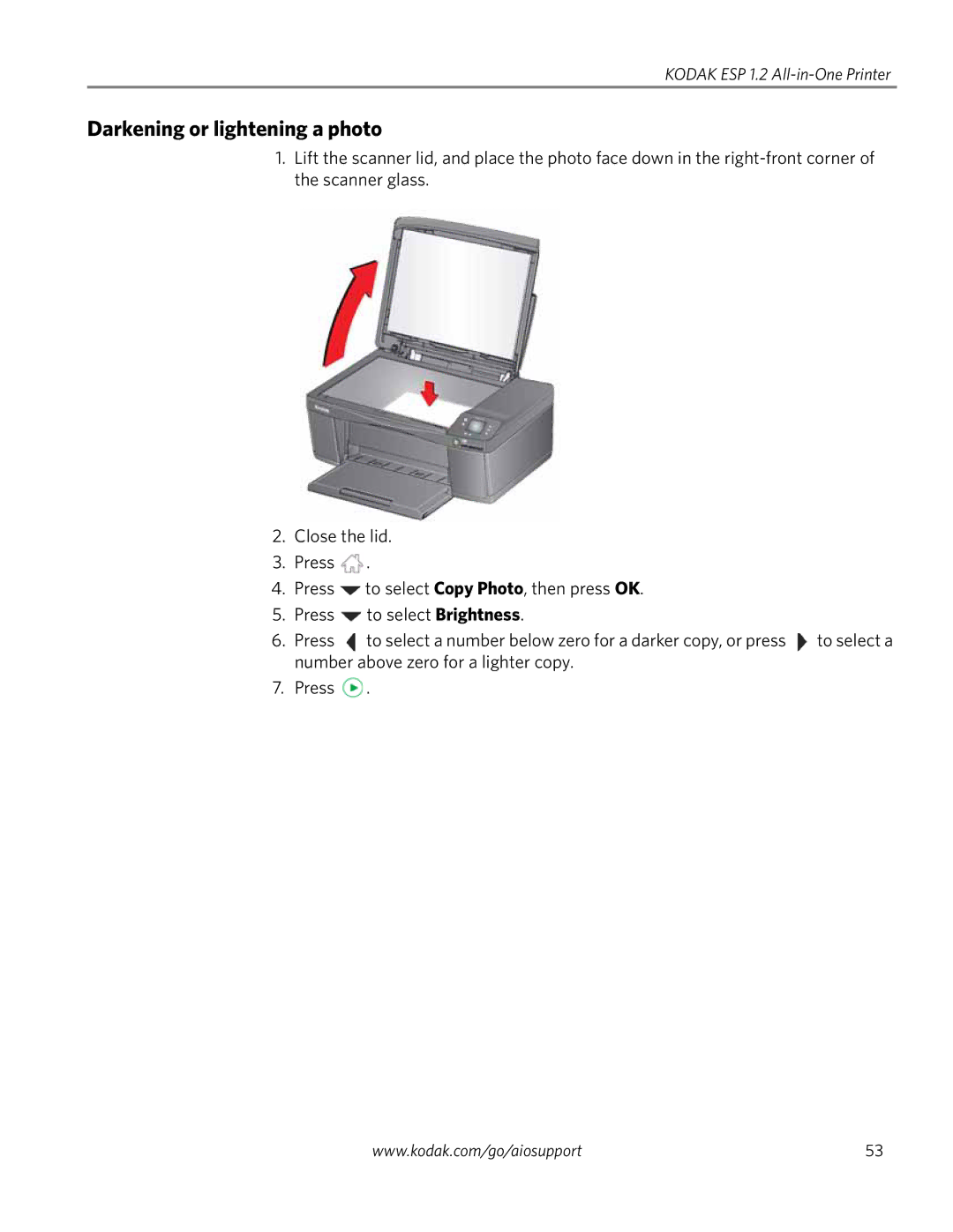 Kodak ESP 1.2 manual Darkening or lightening a photo 