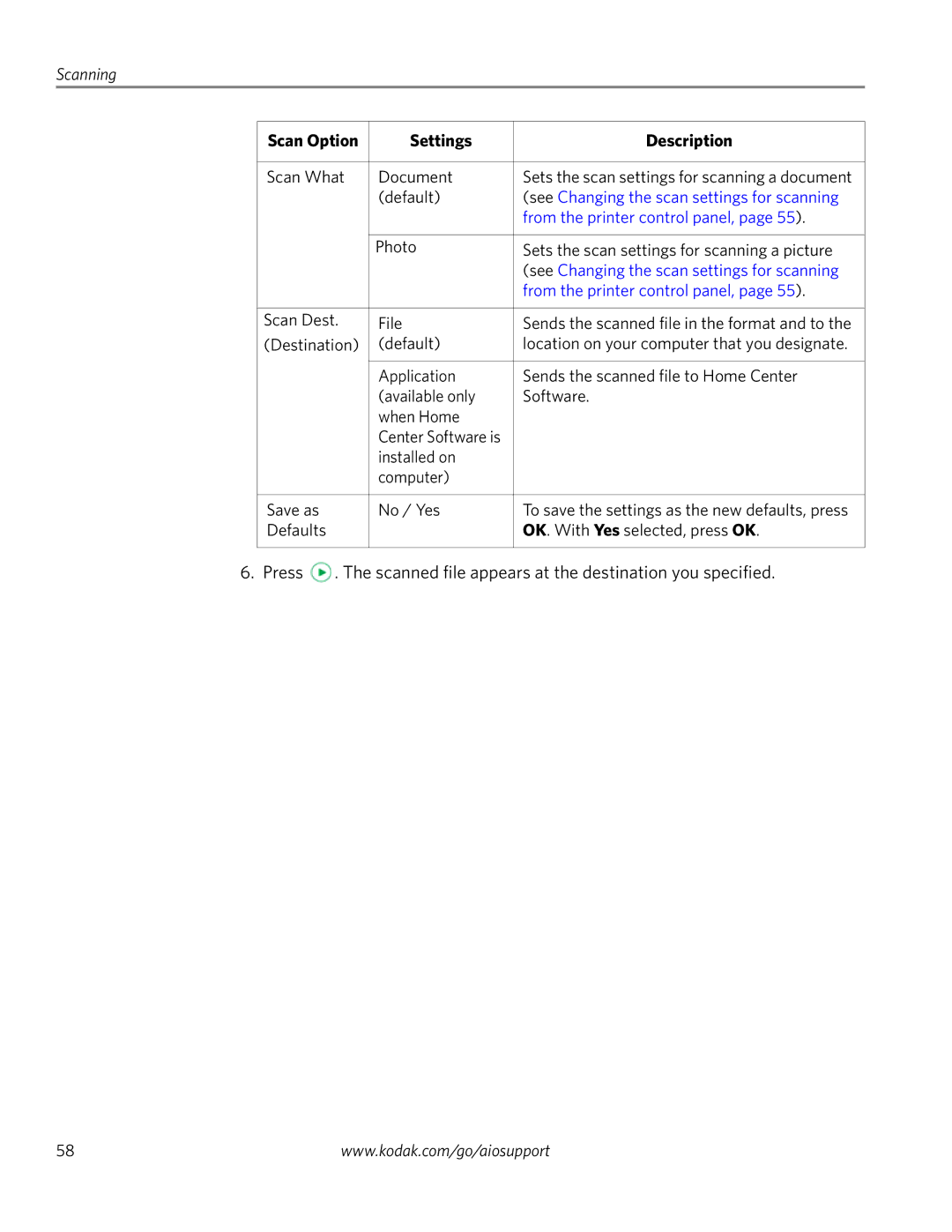 Kodak ESP 1.2 manual See Changing the scan settings for scanning 