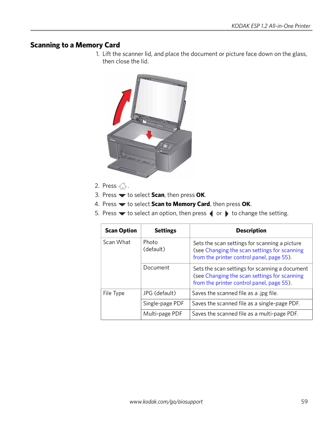 Kodak ESP 1.2 manual Scanning to a Memory Card 