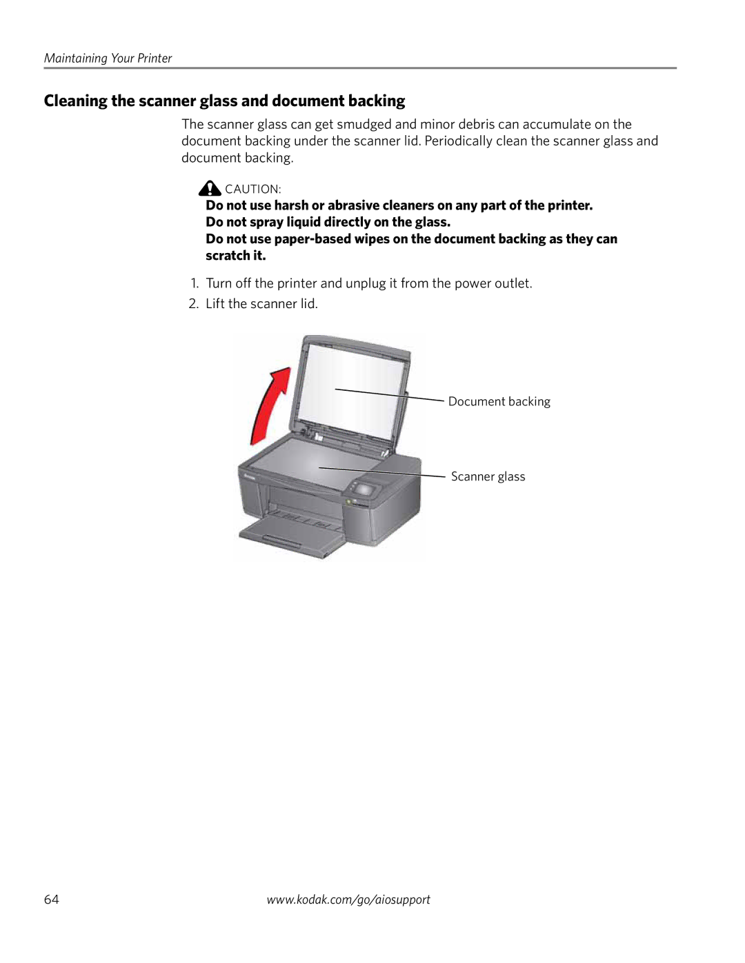 Kodak ESP 1.2 manual Cleaning the scanner glass and document backing 