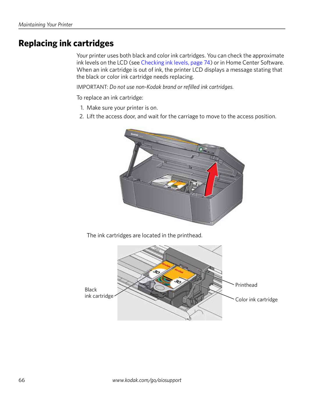 Kodak ESP 1.2 manual Replacing ink cartridges 