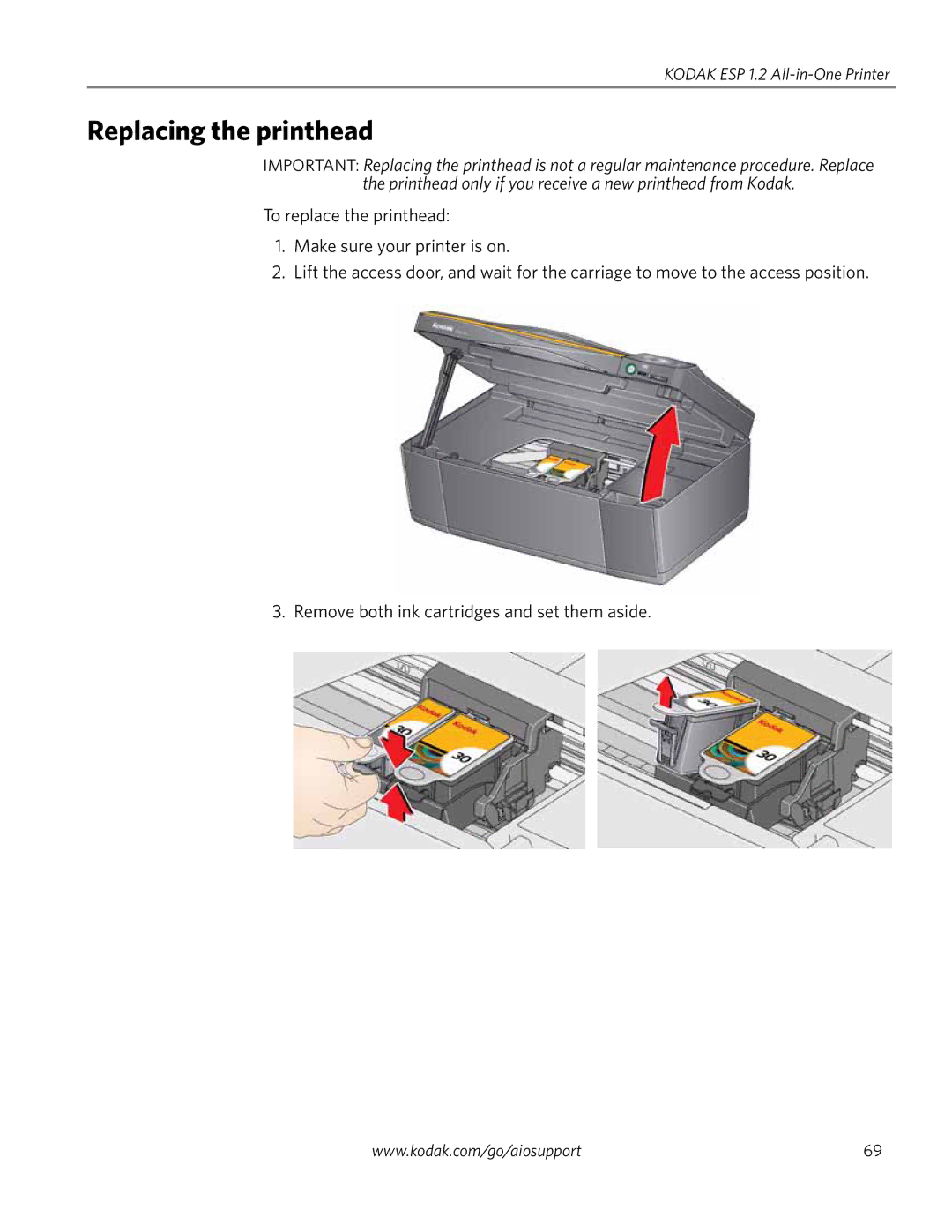 Kodak ESP 1.2 manual Replacing the printhead 