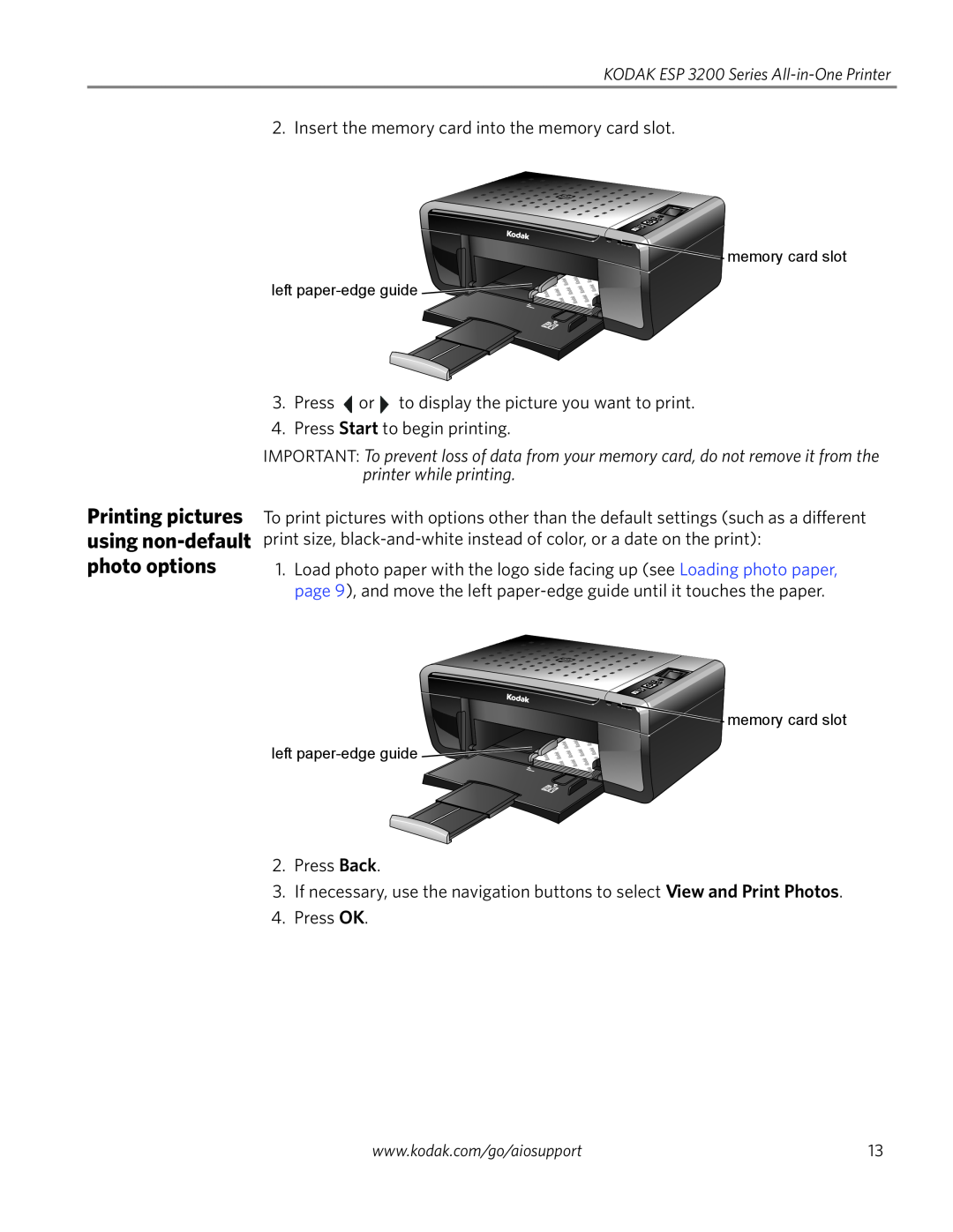 Kodak ESP 3200 Series, ESP 3260, ESP 3250 manual Printing pictures using non-default photo options 