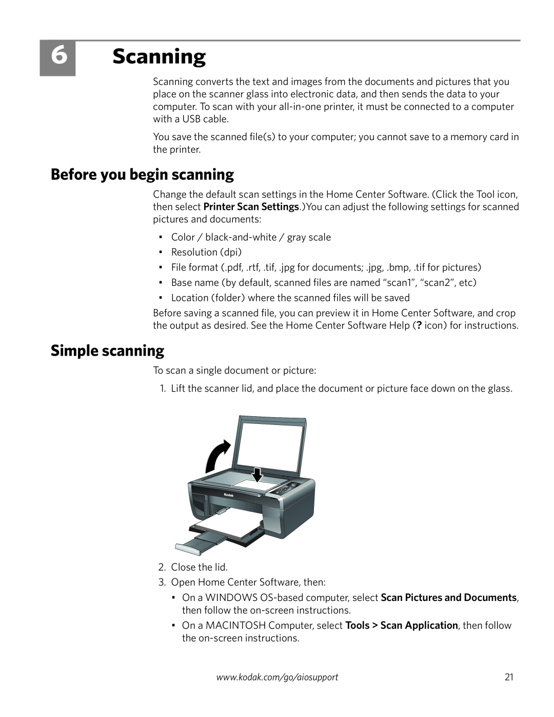 Kodak ESP 3260, ESP 3200 Series, ESP 3250 manual Scanning, Before you begin scanning, Simple scanning 