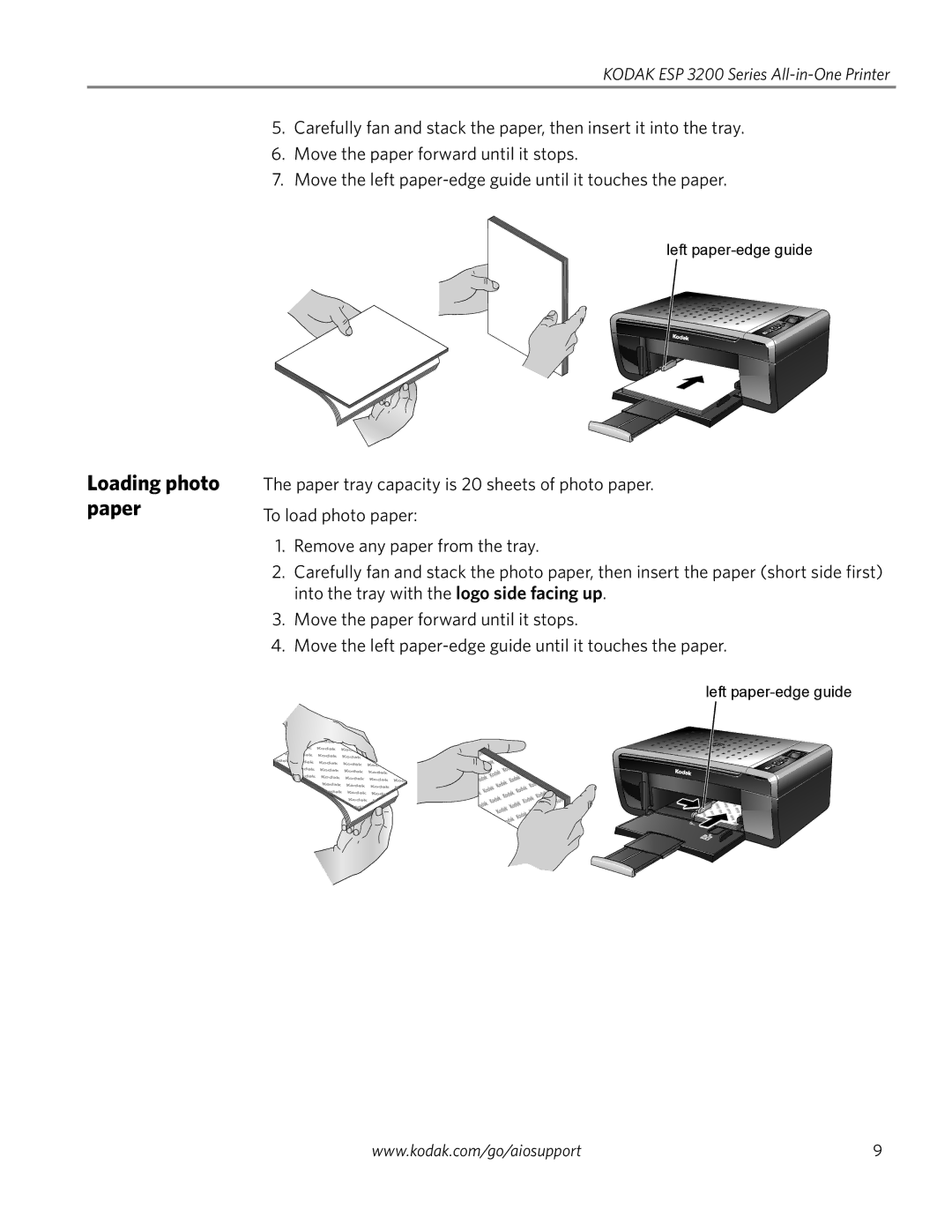 Kodak ESP 3260, ESP 3200 Series, ESP 3250 manual Loading photo paper 