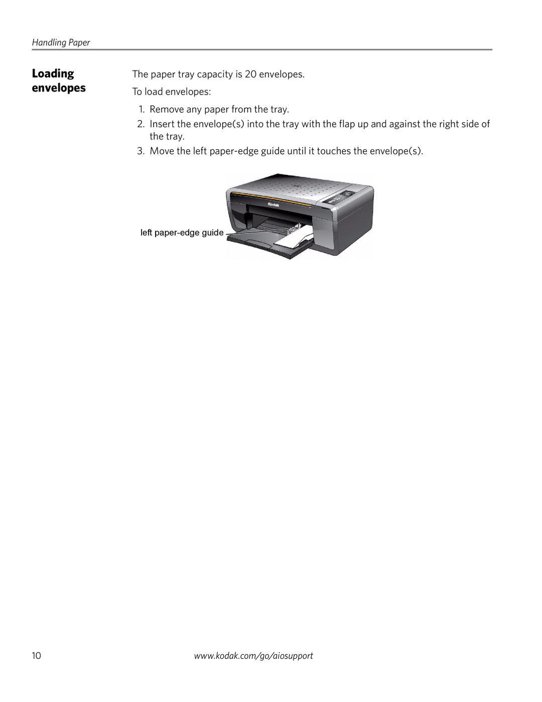 Kodak ESP 3200 Series, ESP 3260, ESP 3250 manual Loading envelopes 