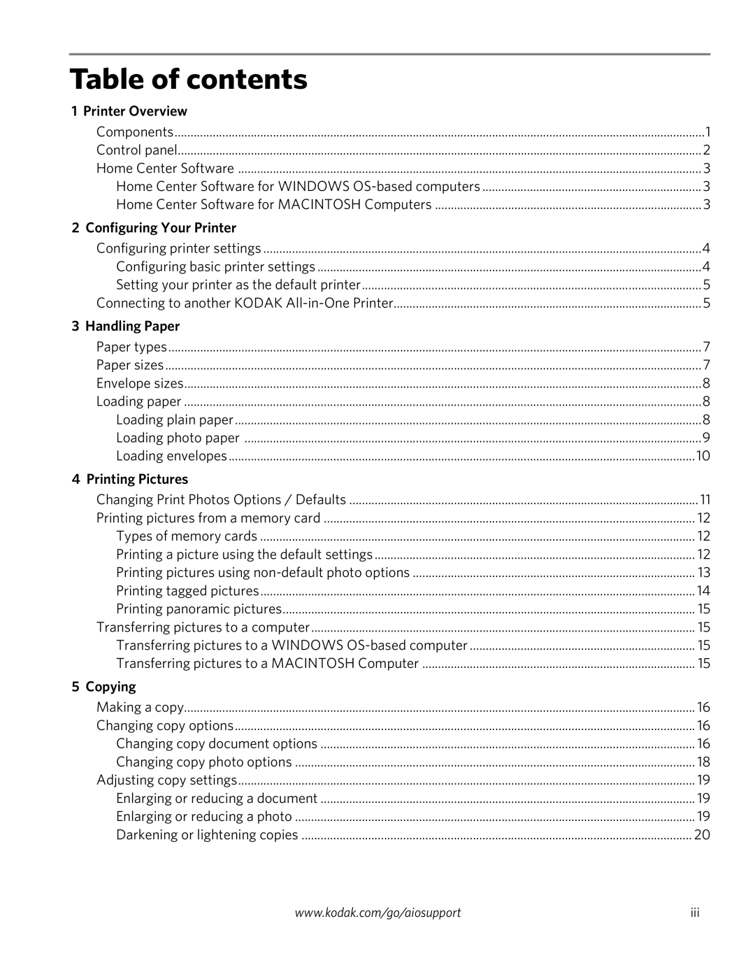 Kodak ESP 3260, ESP 3200 Series, ESP 3250 manual Table of contents 