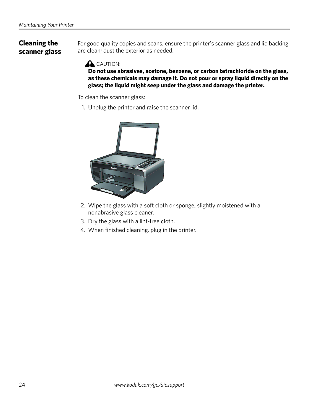 Kodak ESP 3260, ESP 3200 Series, ESP 3250 manual Cleaning the scanner glass 