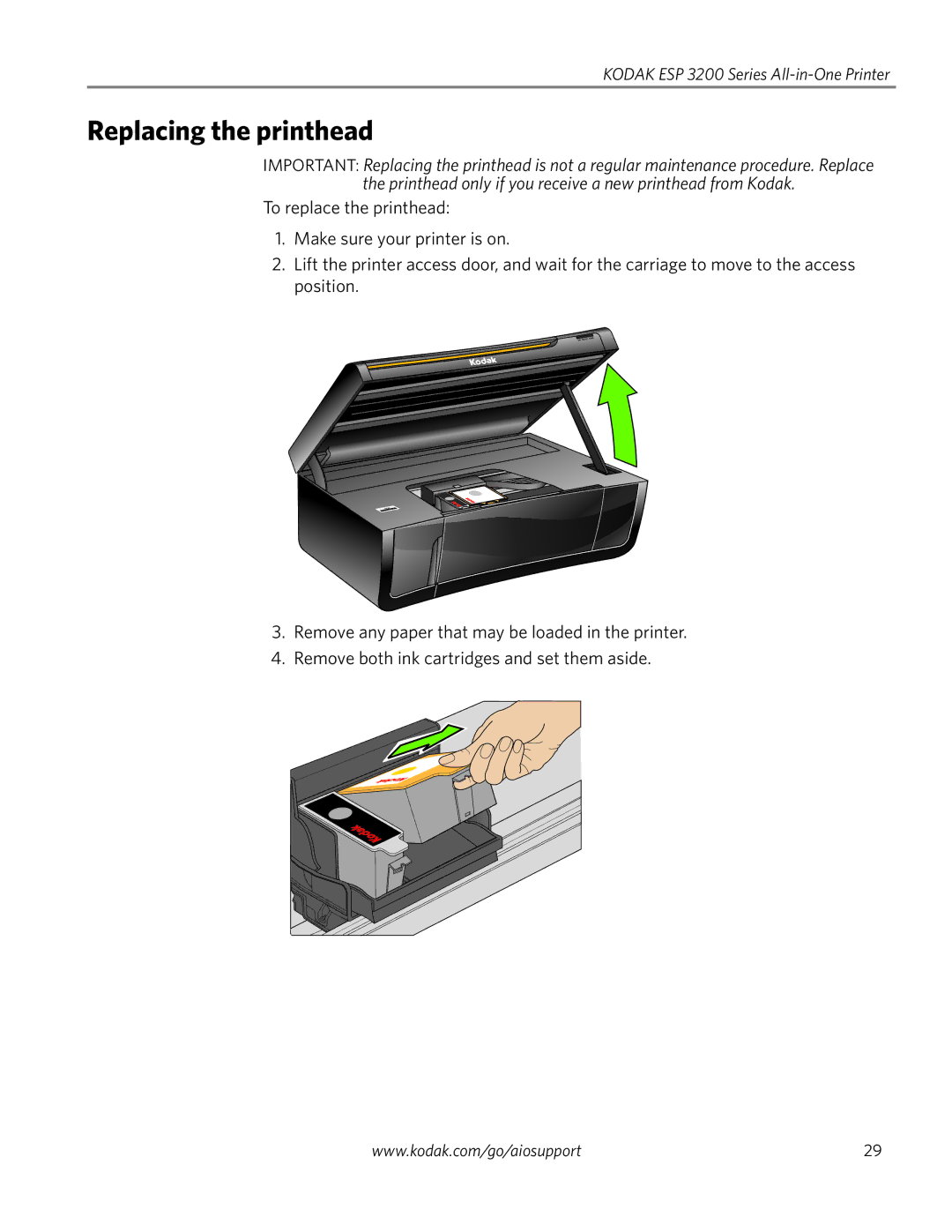 Kodak ESP 3250, ESP 3260, ESP 3200 Series manual Replacing the printhead 