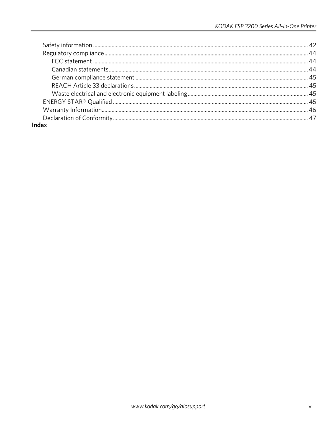 Kodak ESP 3250, ESP 3260 manual Index, Kodak ESP 3200 Series All-in-One Printer 