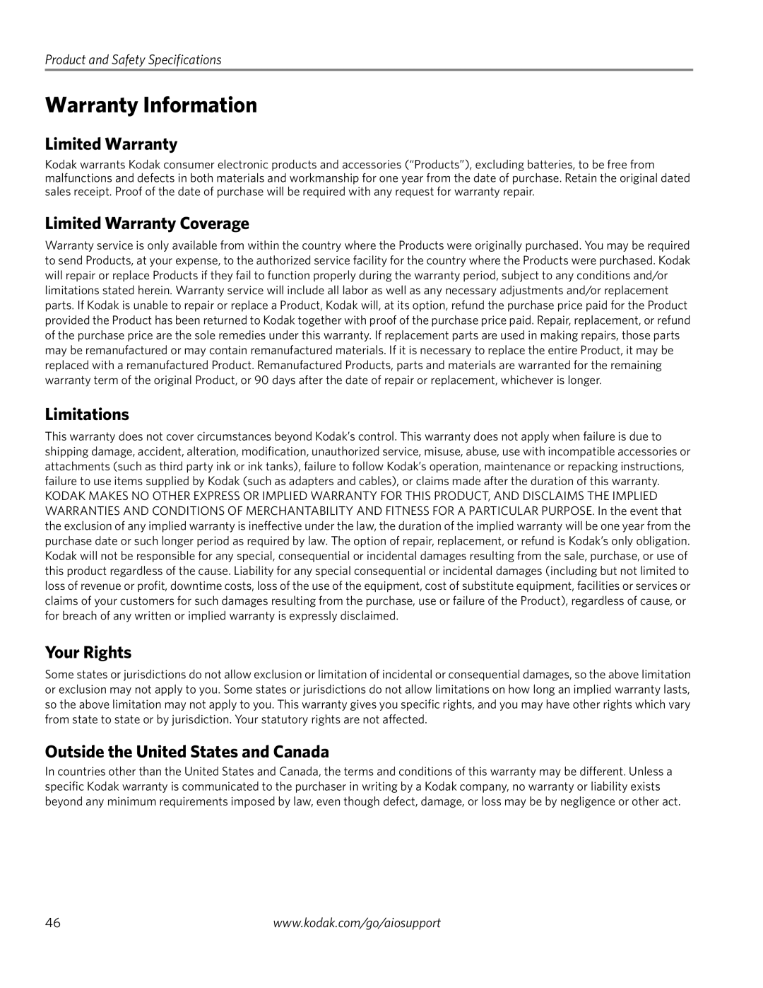 Kodak ESP 3200 Series, ESP 3260, ESP 3250 manual Warranty Information 