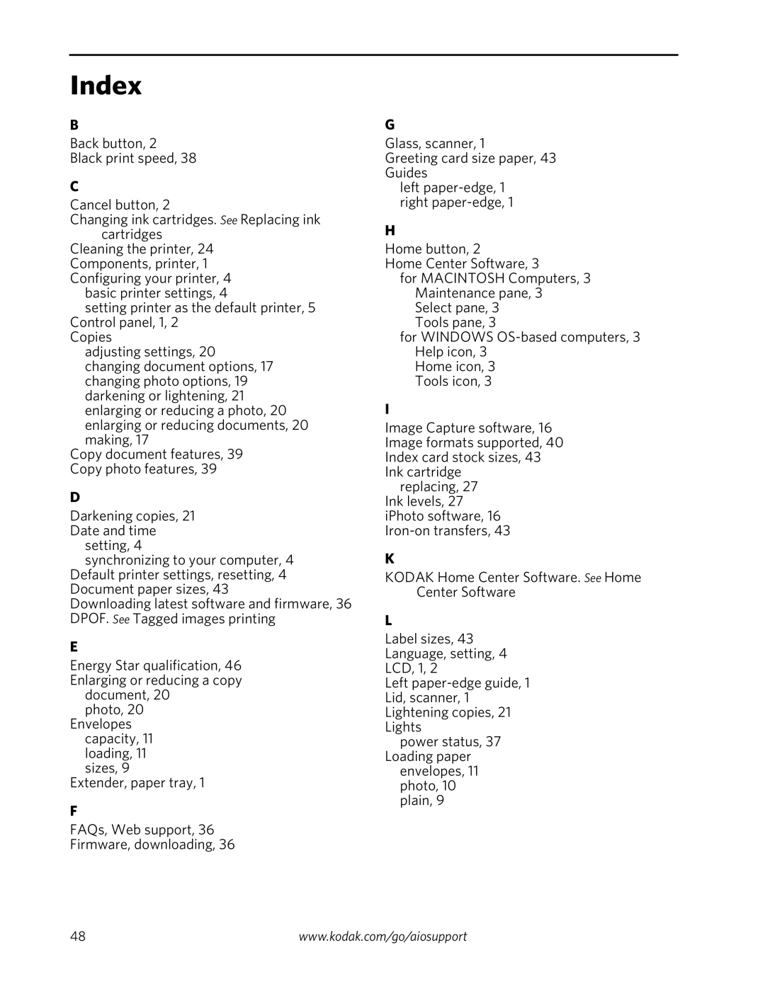 Kodak ESP 3260, ESP 3200 Series, ESP 3250 manual Index 