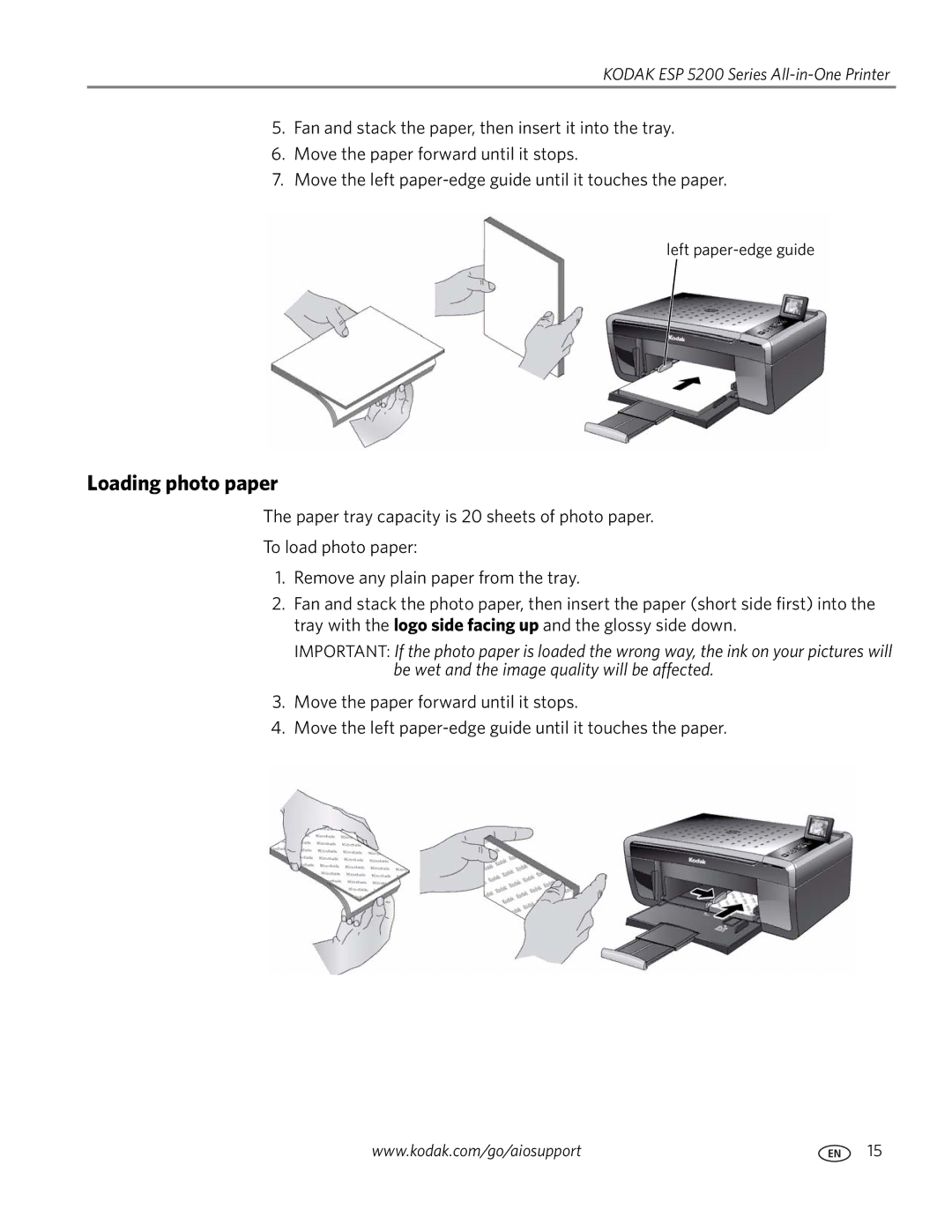 Kodak ESP 5200 manual Loading photo paper 