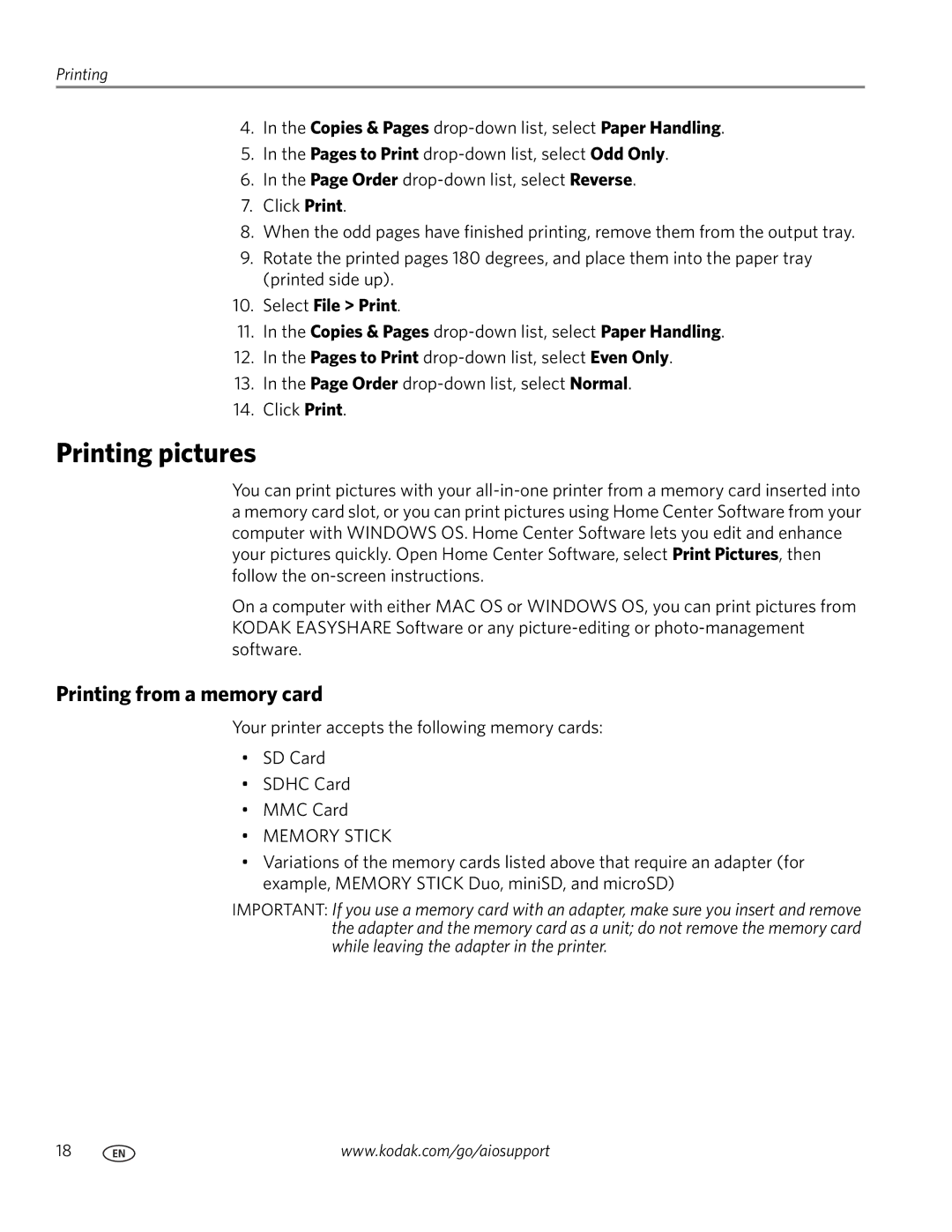 Kodak ESP 5200 manual Printing pictures, Printing from a memory card, Select File Print 