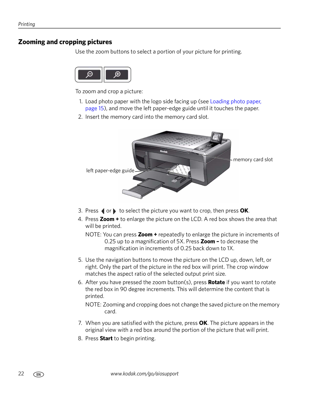 Kodak ESP 5200 manual Zooming and cropping pictures 