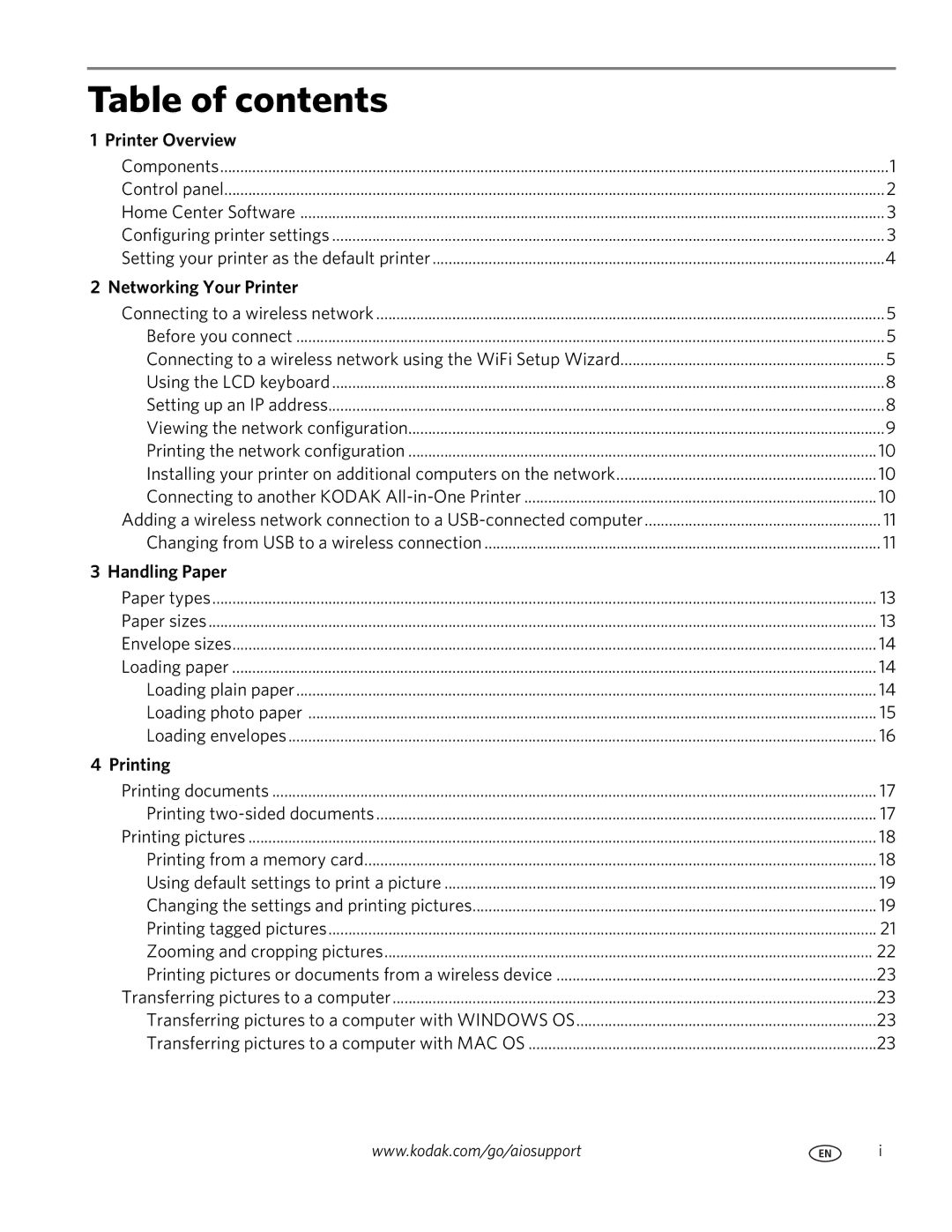 Kodak ESP 5200 manual Table of contents 