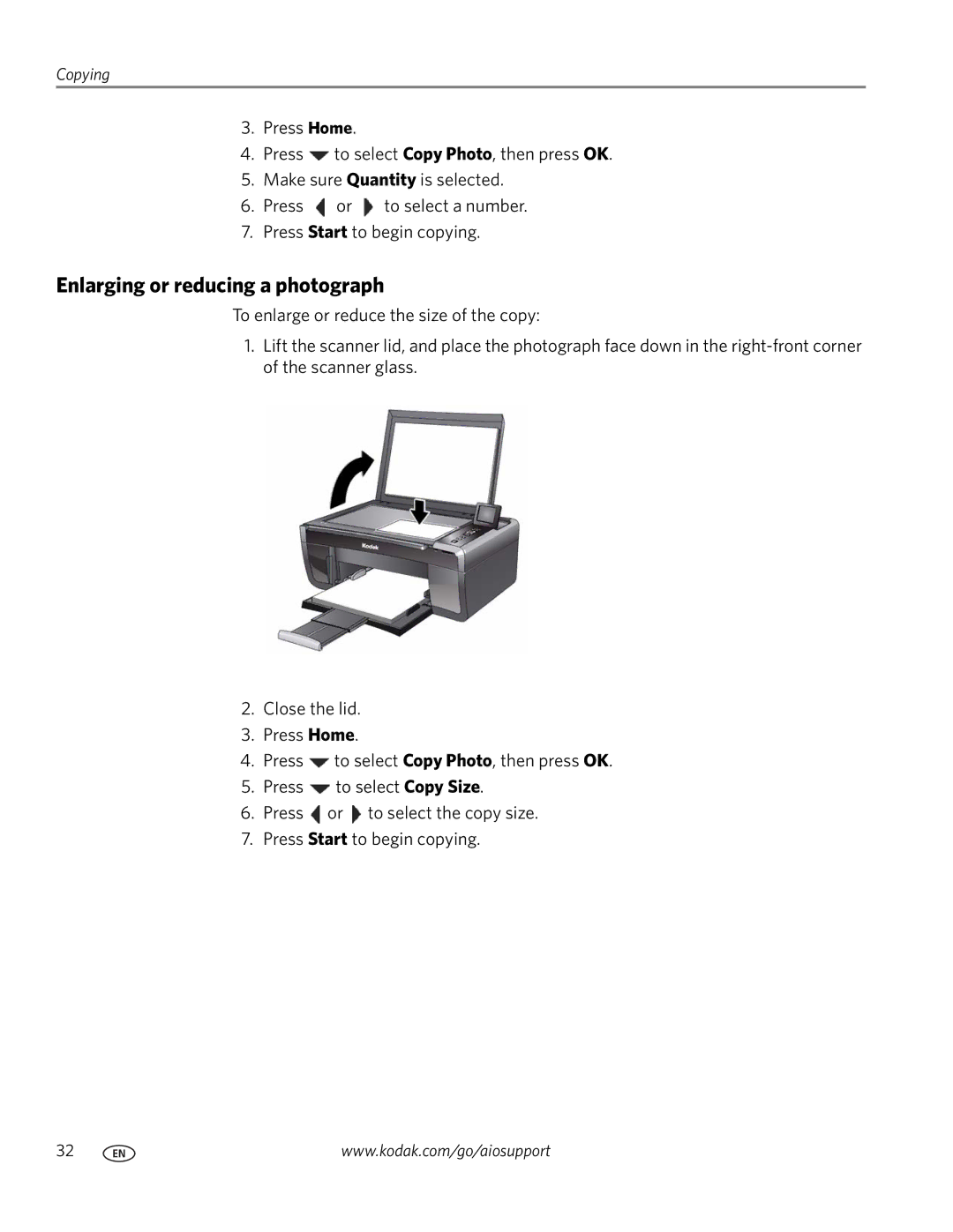 Kodak ESP 5200 manual Enlarging or reducing a photograph 