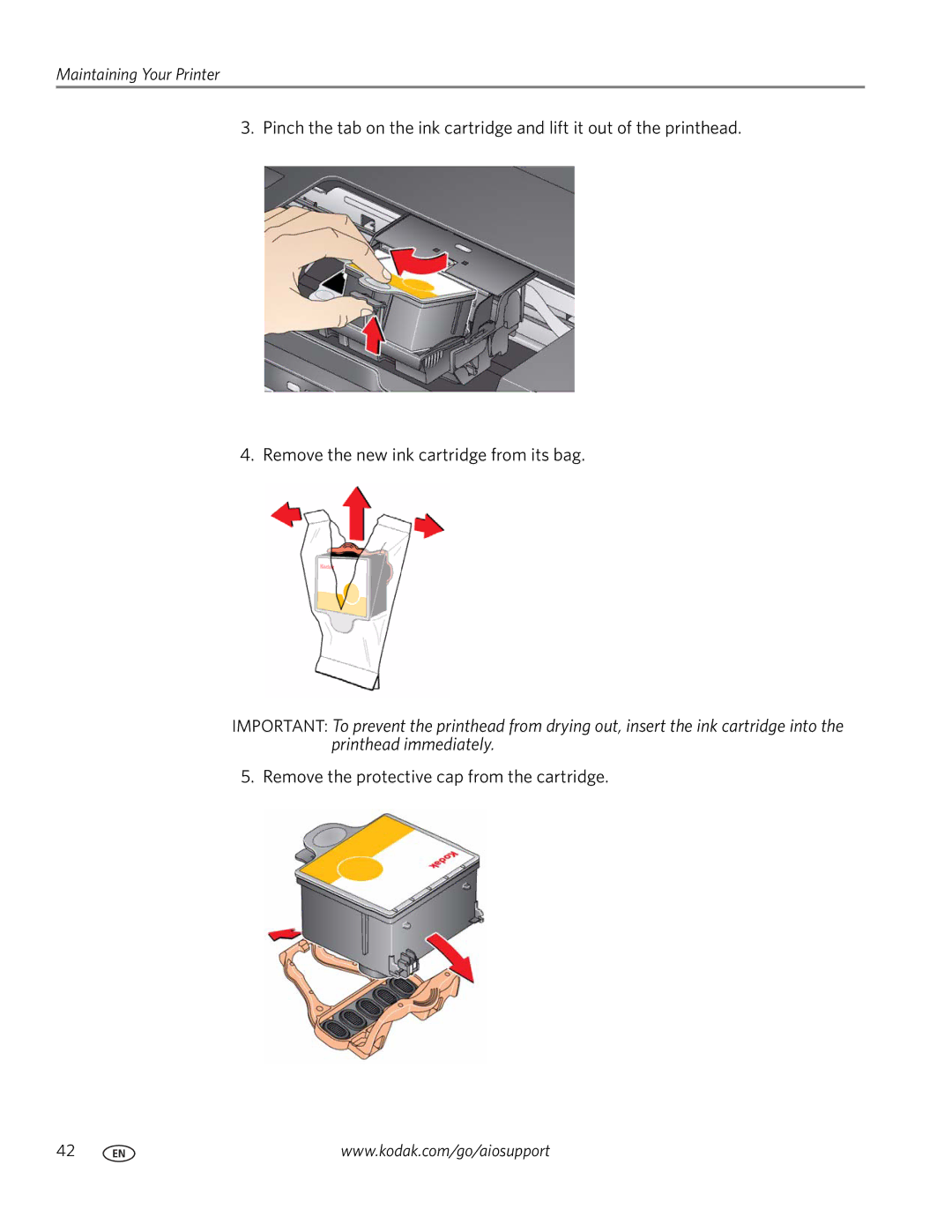 Kodak ESP 5200 manual Remove the protective cap from the cartridge 