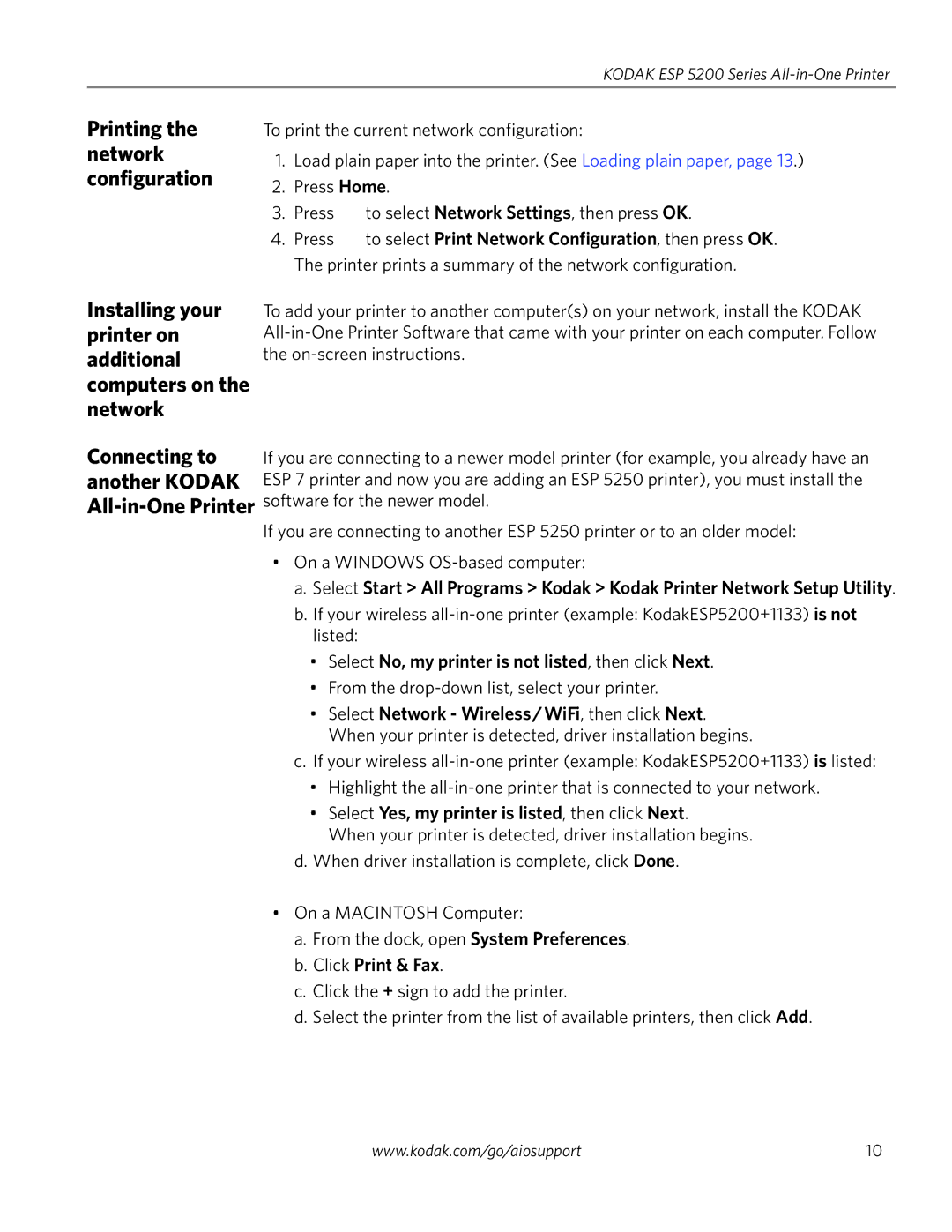 Kodak ESP 5260 manual Printing the network configuration, Connecting to another Kodak All-in-One Printer, Click Print & Fax 