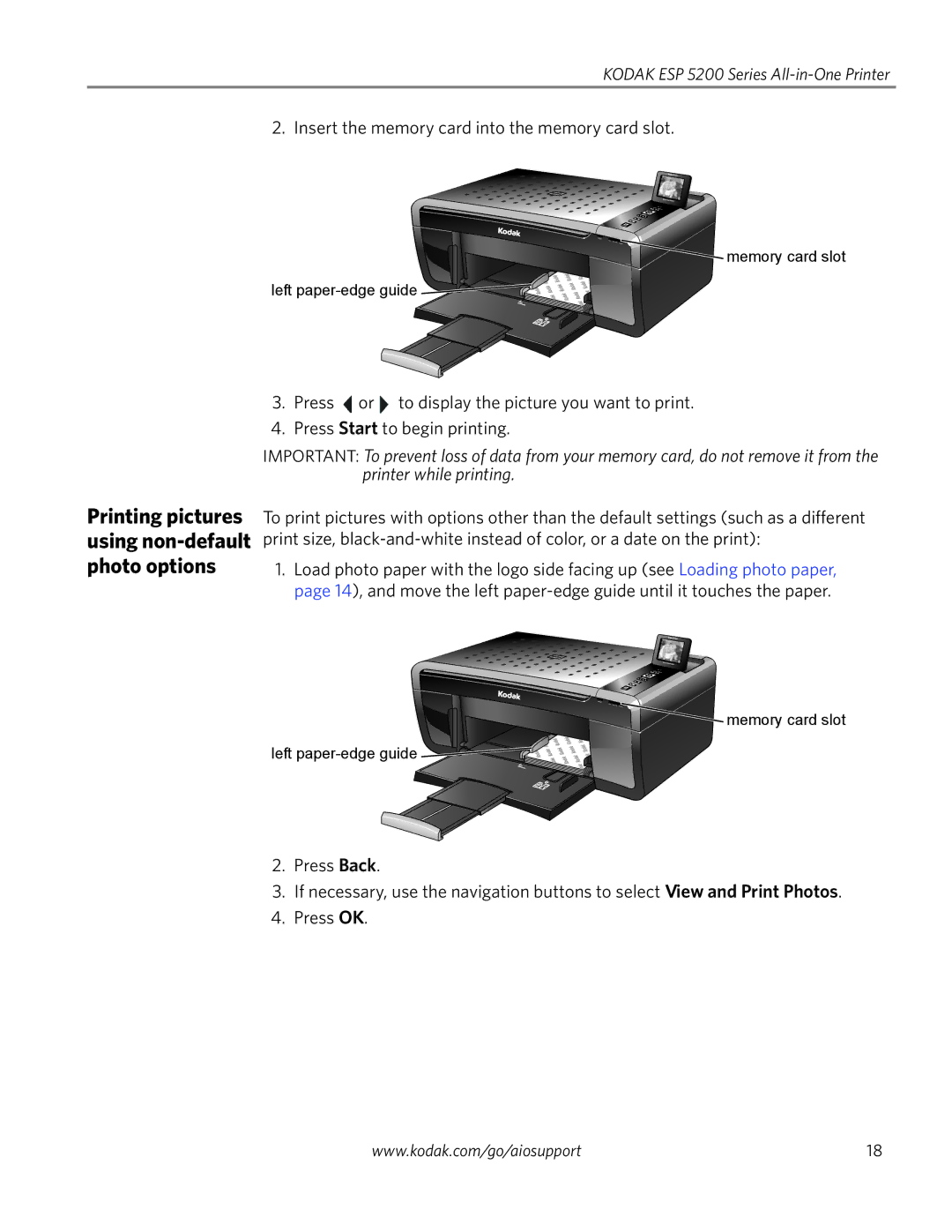 Kodak ESP 5200 Series, ESP 5260, ESP 5250 manual Printing pictures using non-default photo options 