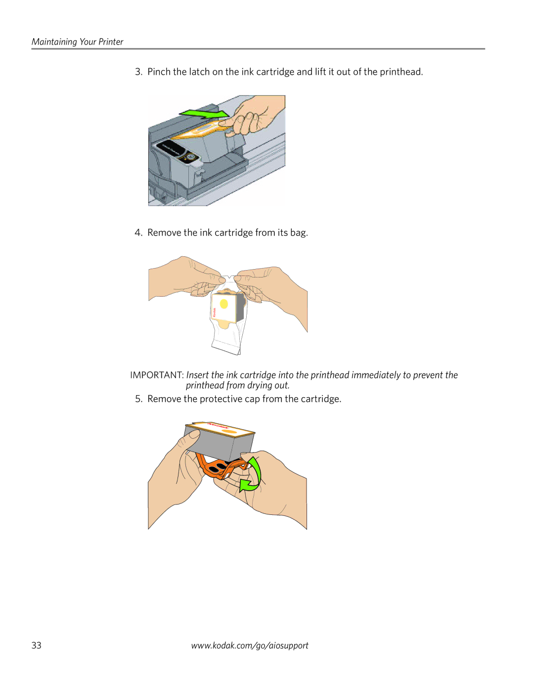 Kodak ESP 5200 Series, ESP 5260, ESP 5250 manual Remove the protective cap from the cartridge 