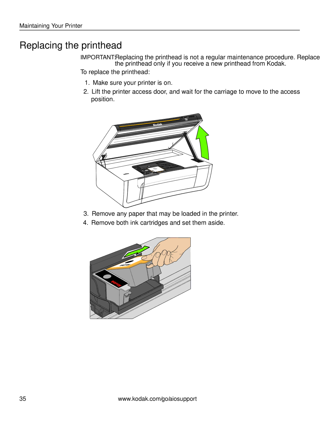 Kodak ESP 5250, ESP 5260, ESP 5200 Series manual Replacing the printhead 