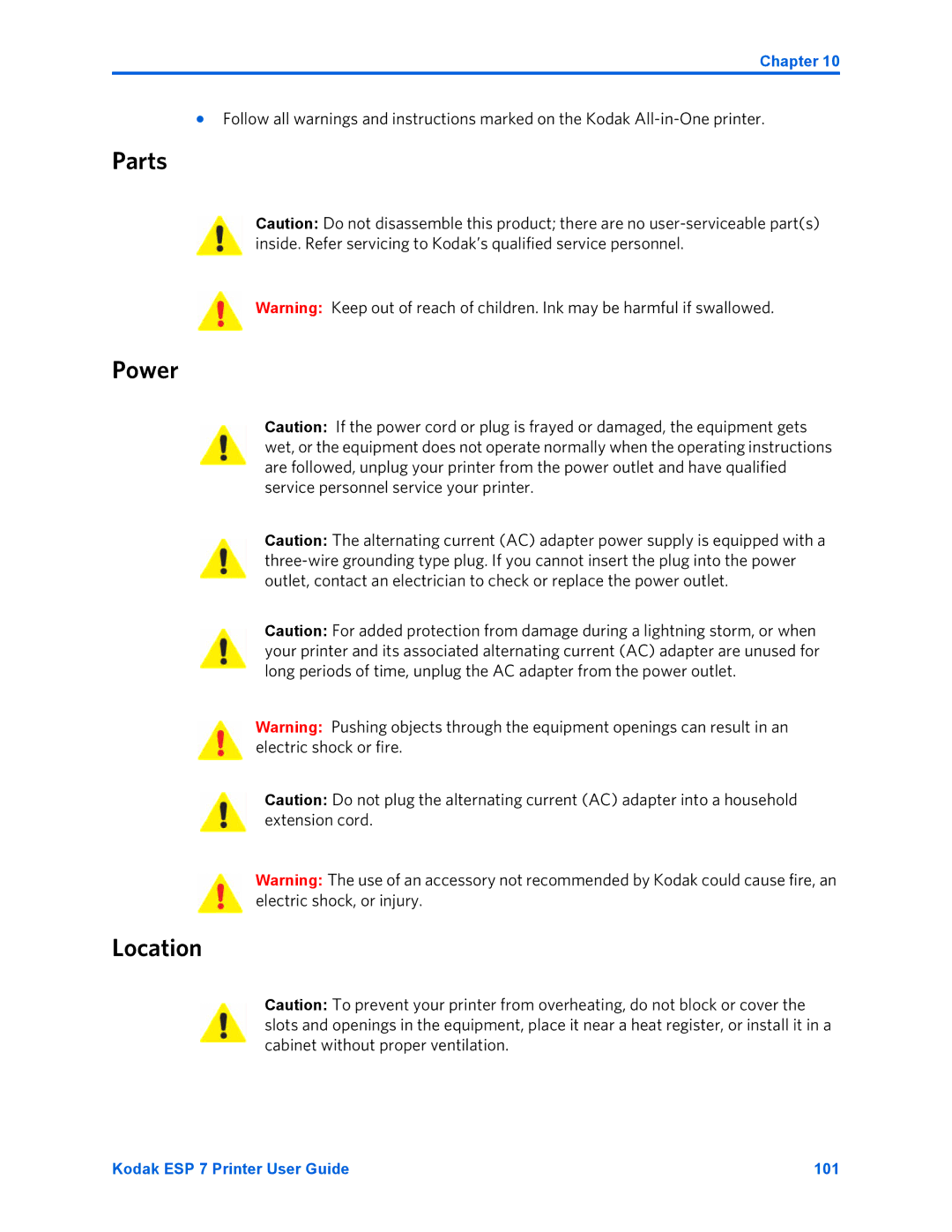 Kodak ESP 7 manual Parts Power Location 