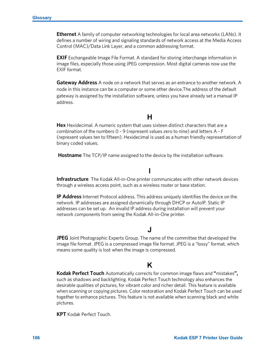 Kodak ESP 7 manual Glossary 