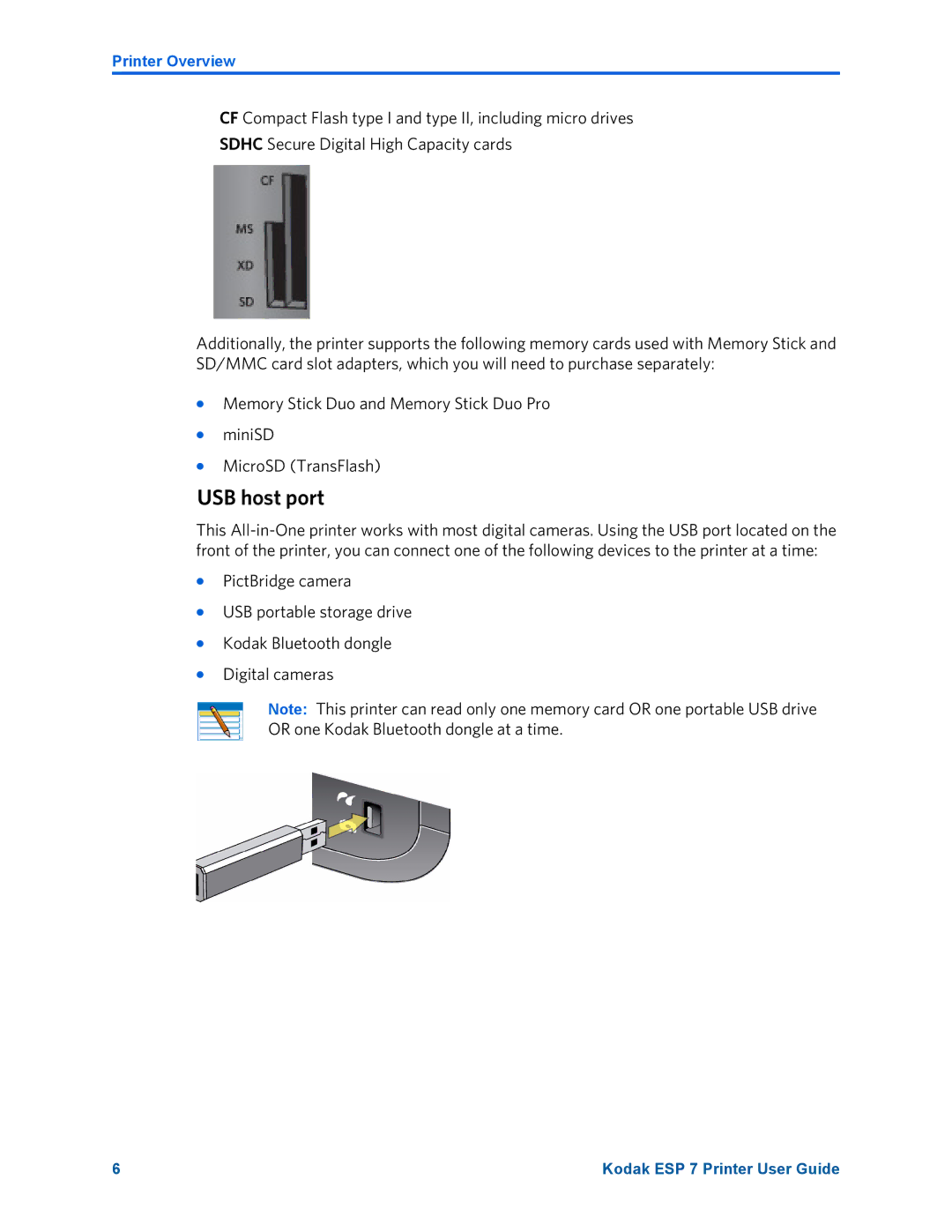 Kodak ESP 7 manual USB host port 