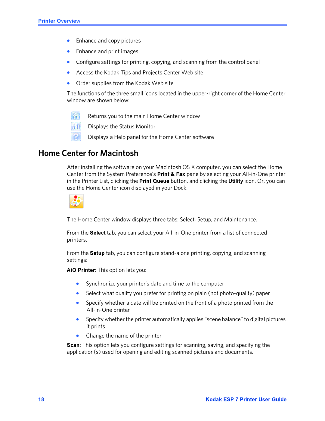 Kodak ESP 7 manual Home Center for Macintosh 