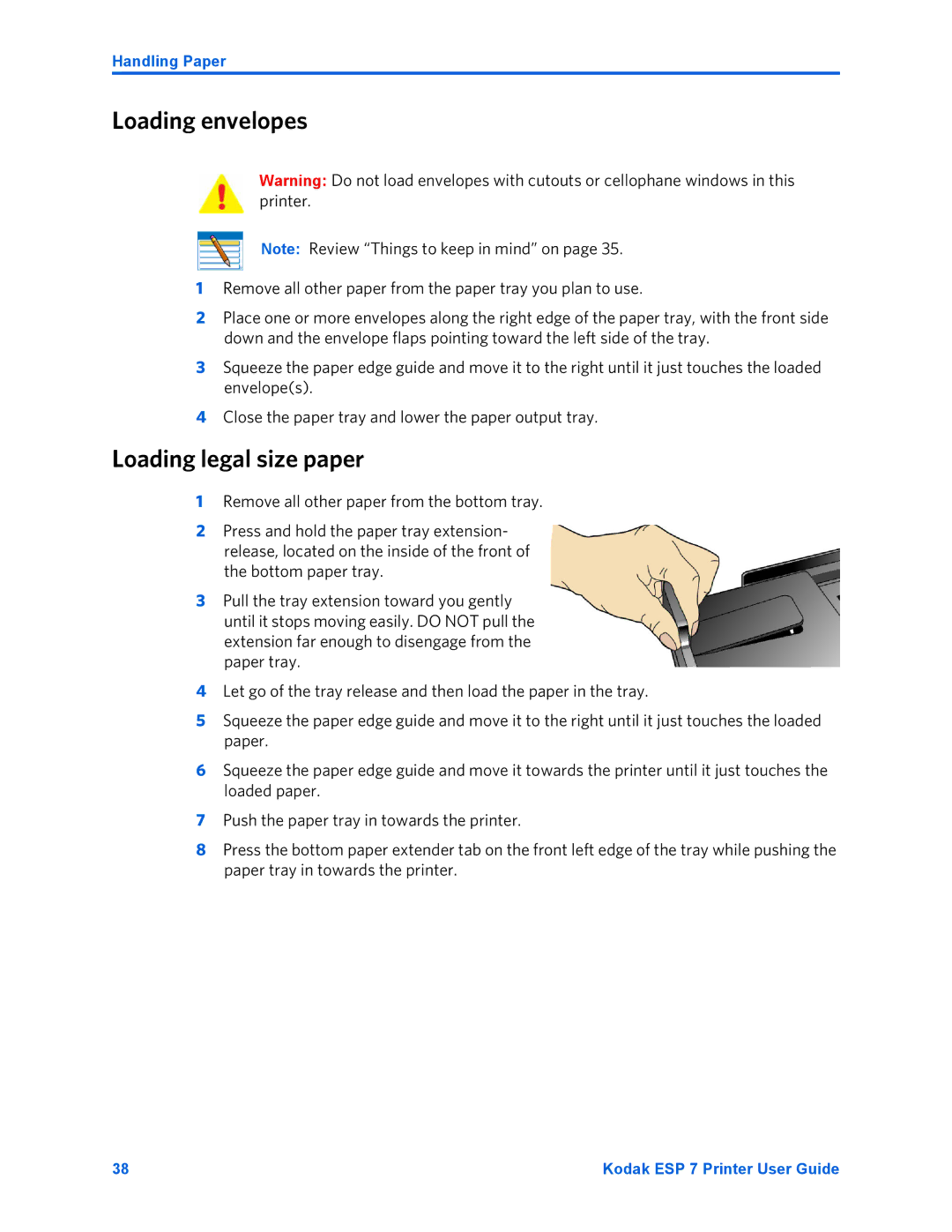 Kodak ESP 7 manual Loading envelopes, Loading legal size paper 