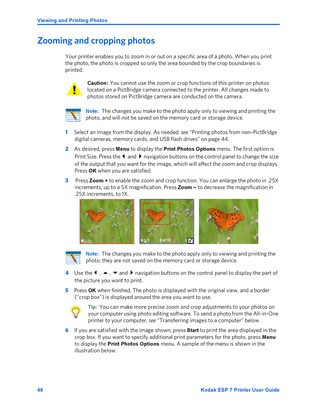 Kodak ESP 7 manual Zooming and cropping photos 