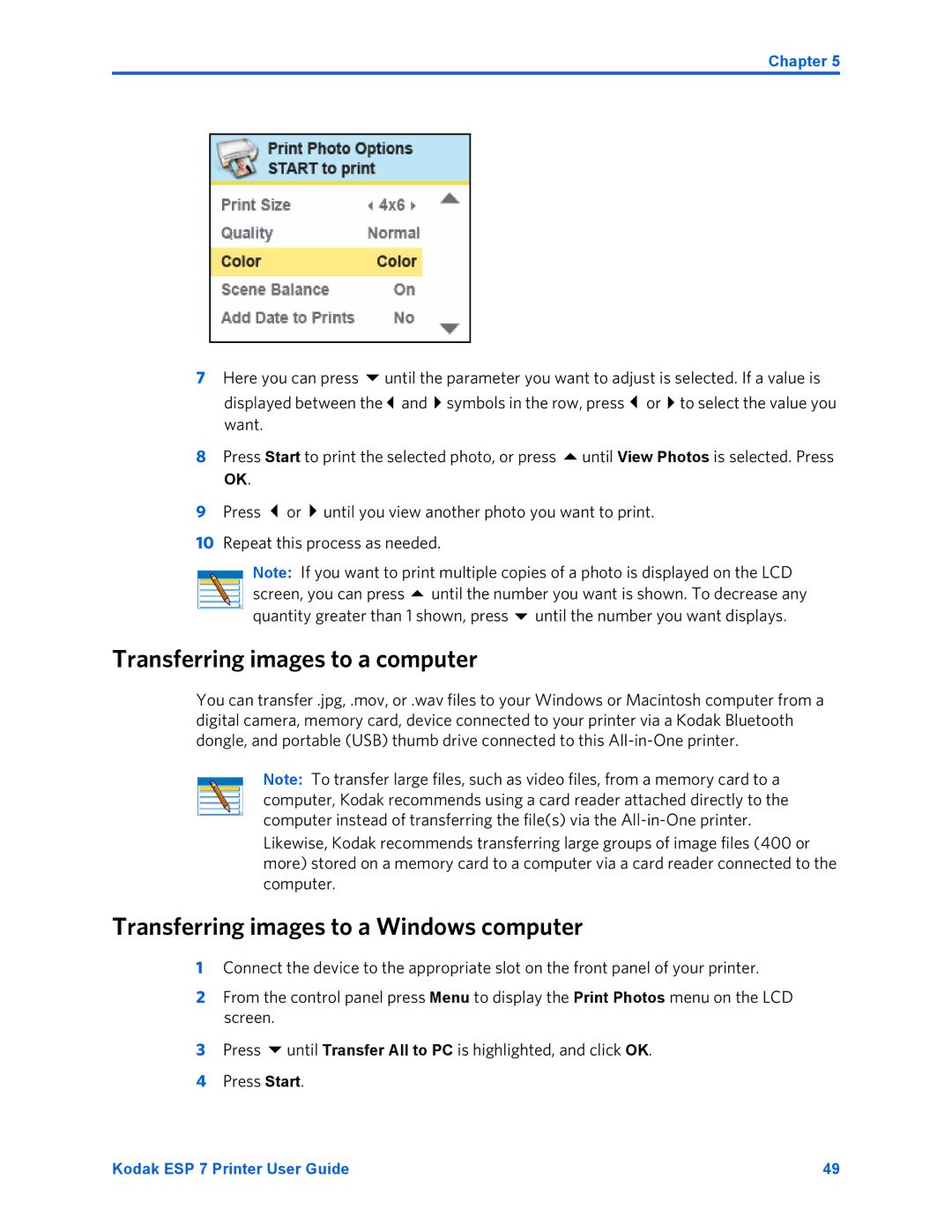 Kodak ESP 7 manual Transferring images to a computer, Transferring images to a Windows computer 