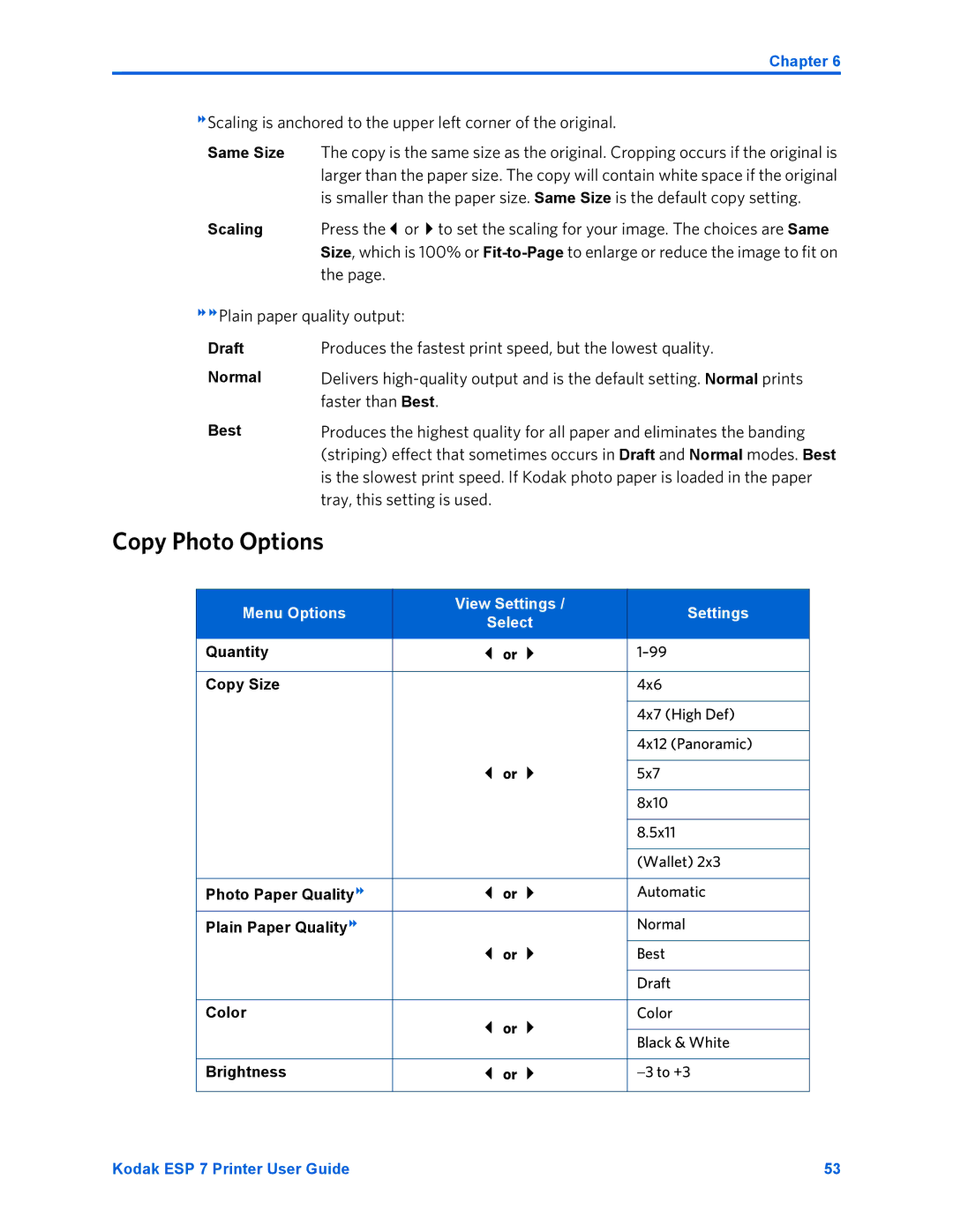 Kodak ESP 7 manual Copy Photo Options 