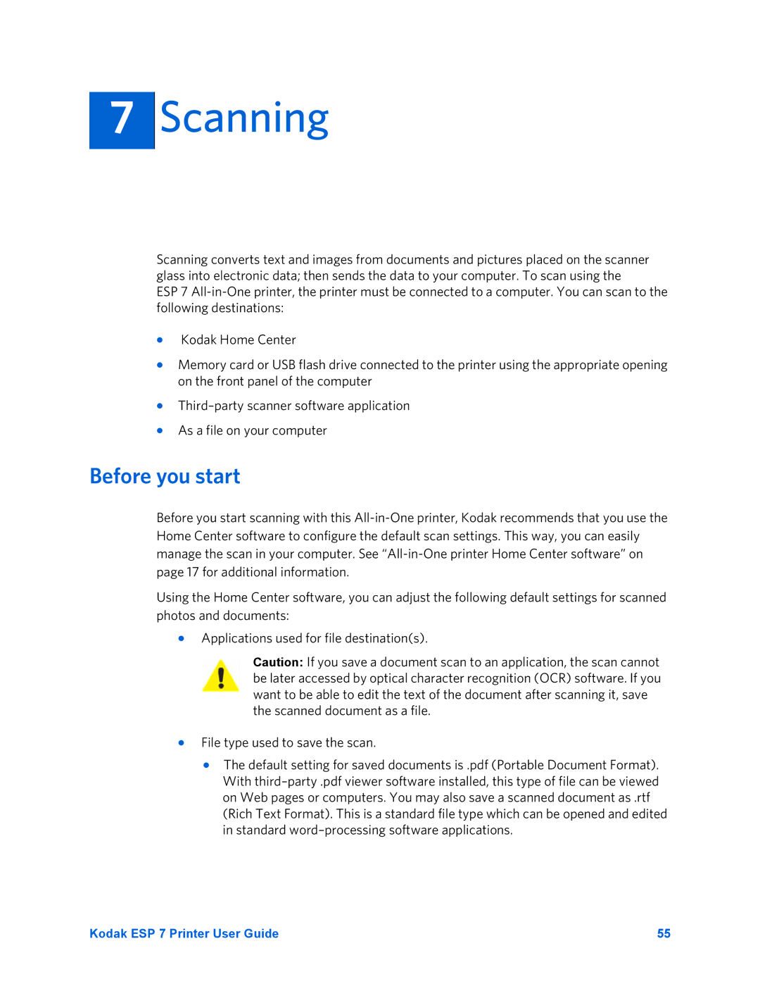 Kodak ESP 7 manual Scanning, Before you start 