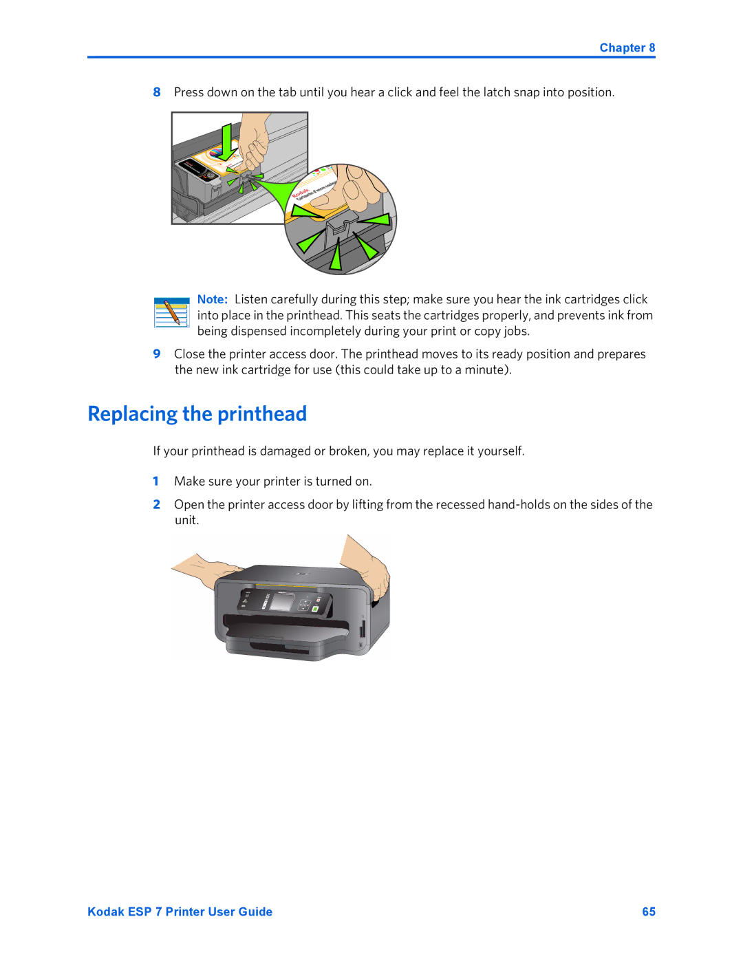 Kodak ESP 7 manual Replacing the printhead 