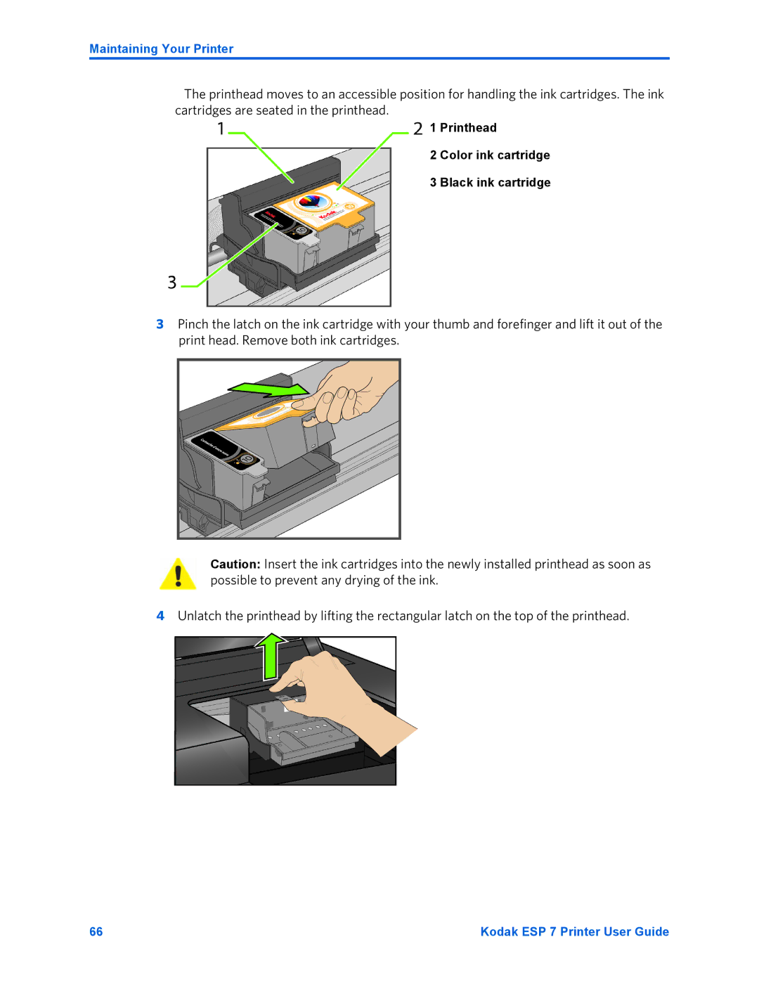 Kodak ESP 7 manual Printhead Color ink cartridge Black ink cartridge 