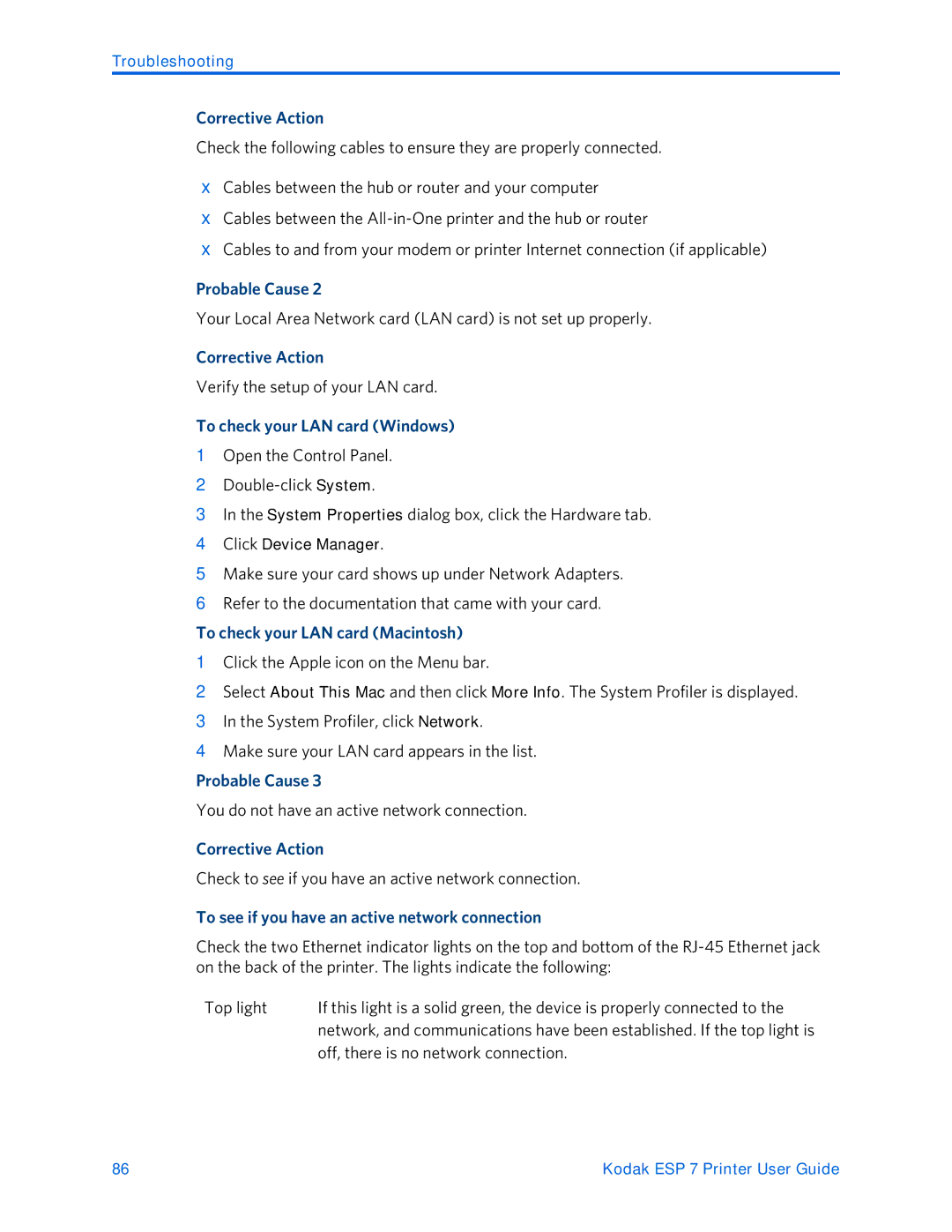 Kodak ESP 7 manual To check your LAN card Windows 